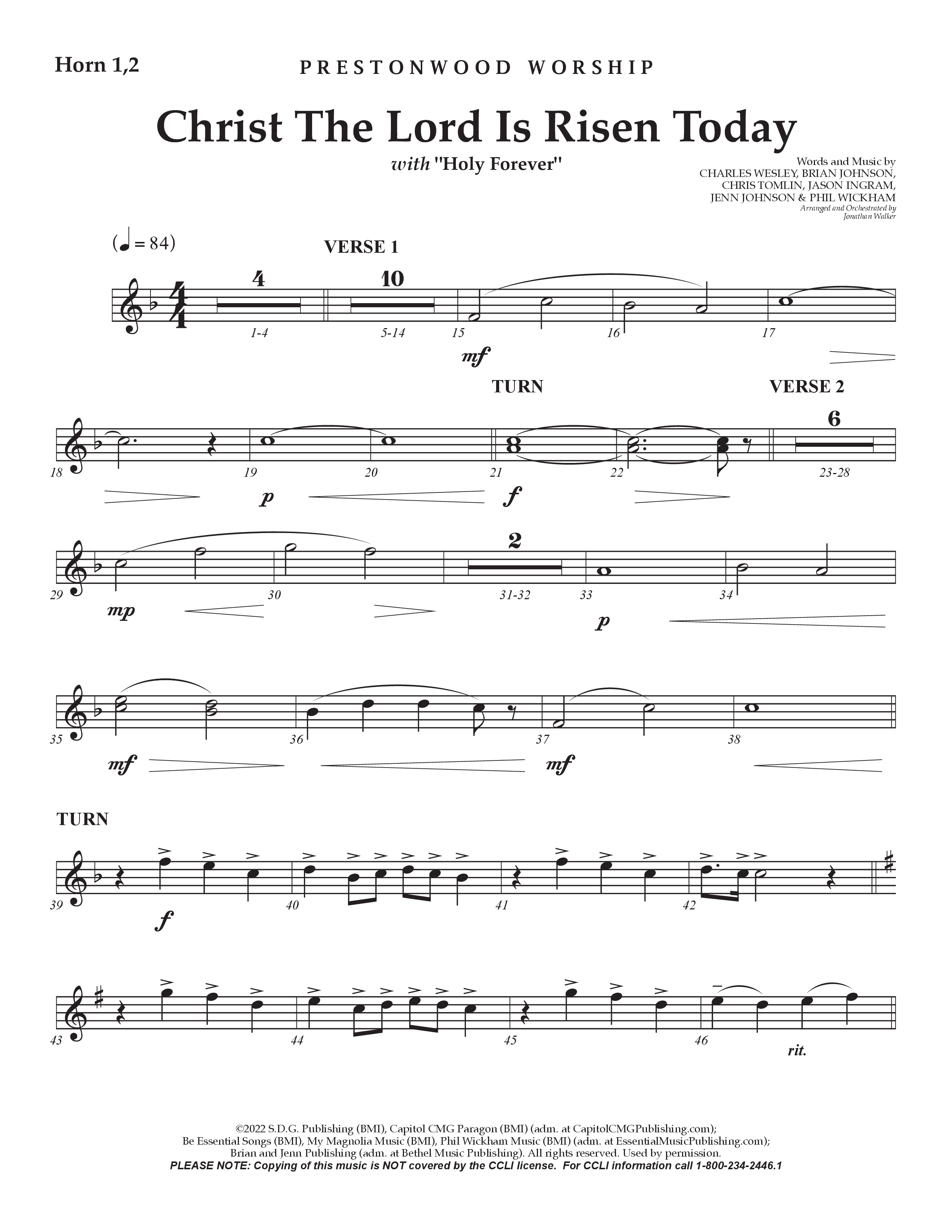Christ The Lord Is Risen Today / Holy Forever (Choral Anthem SATB) French Horn (Prestonwood Worship / Arr. Jonathan Walker)
