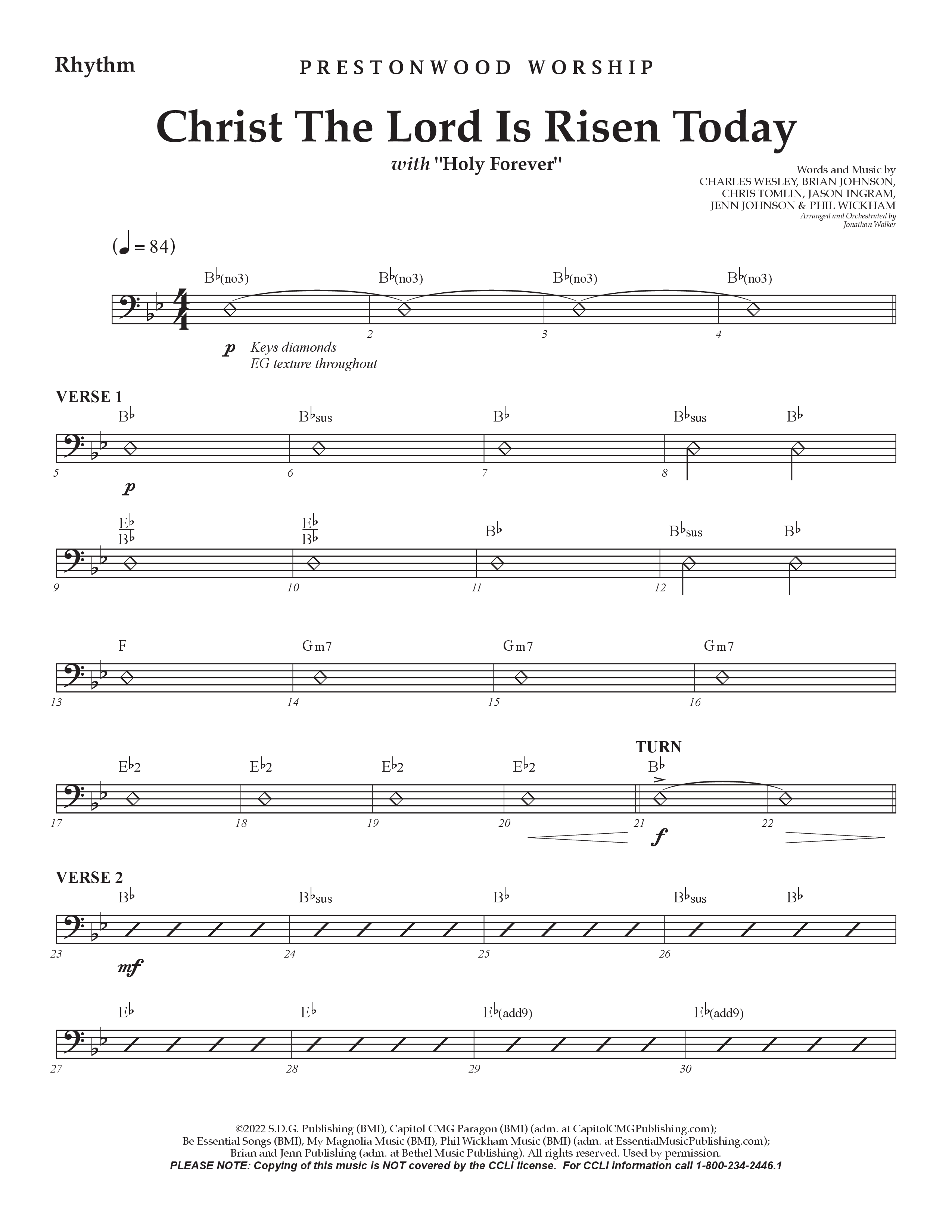 Christ The Lord Is Risen Today /  Holy Forever (Choral Anthem SATB) Rhythm Chart (Prestonwood Worship / Arr. Jonathan Walker)