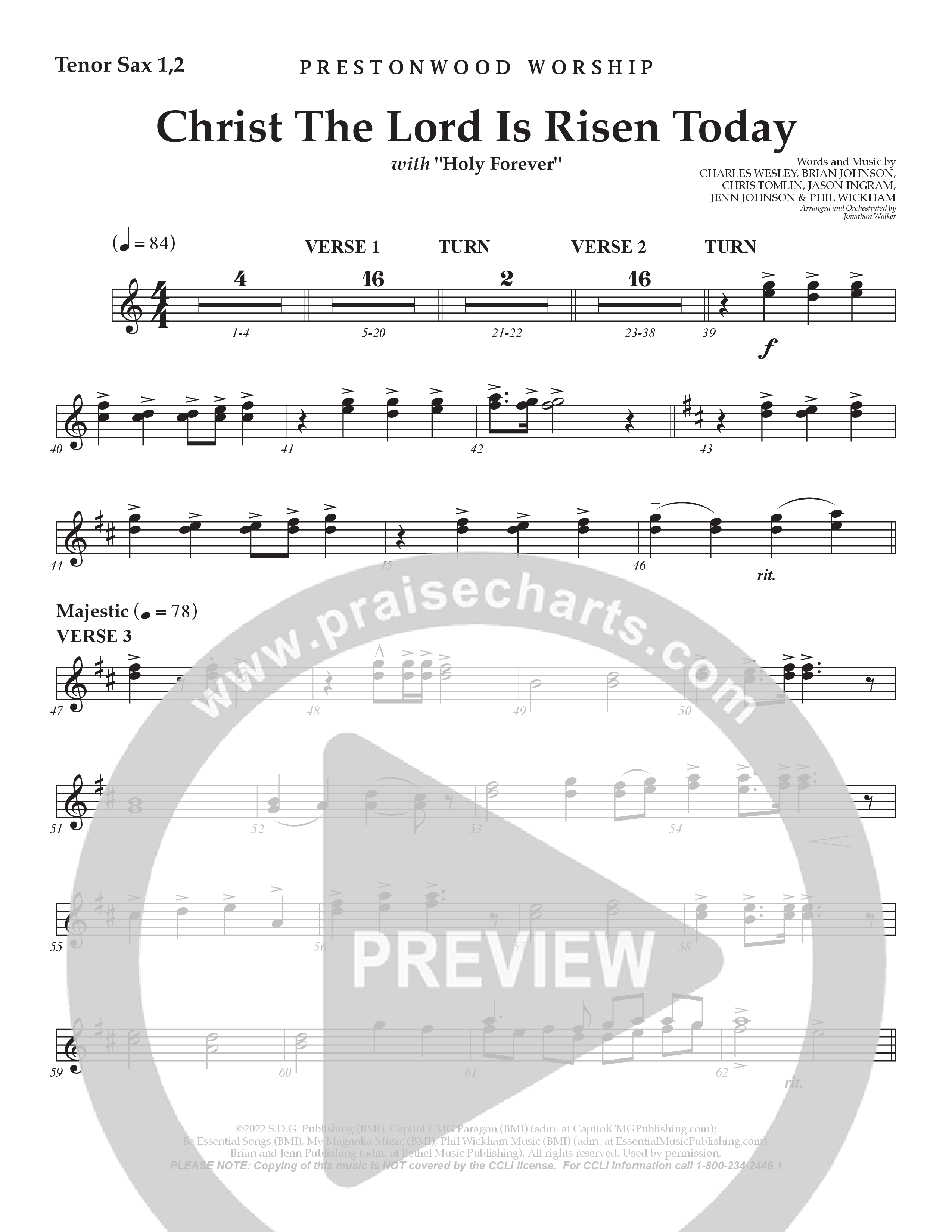 Christ The Lord Is Risen Today /  Holy Forever (Choral Anthem SATB) Tenor Sax 1/2 (Prestonwood Worship / Arr. Jonathan Walker)