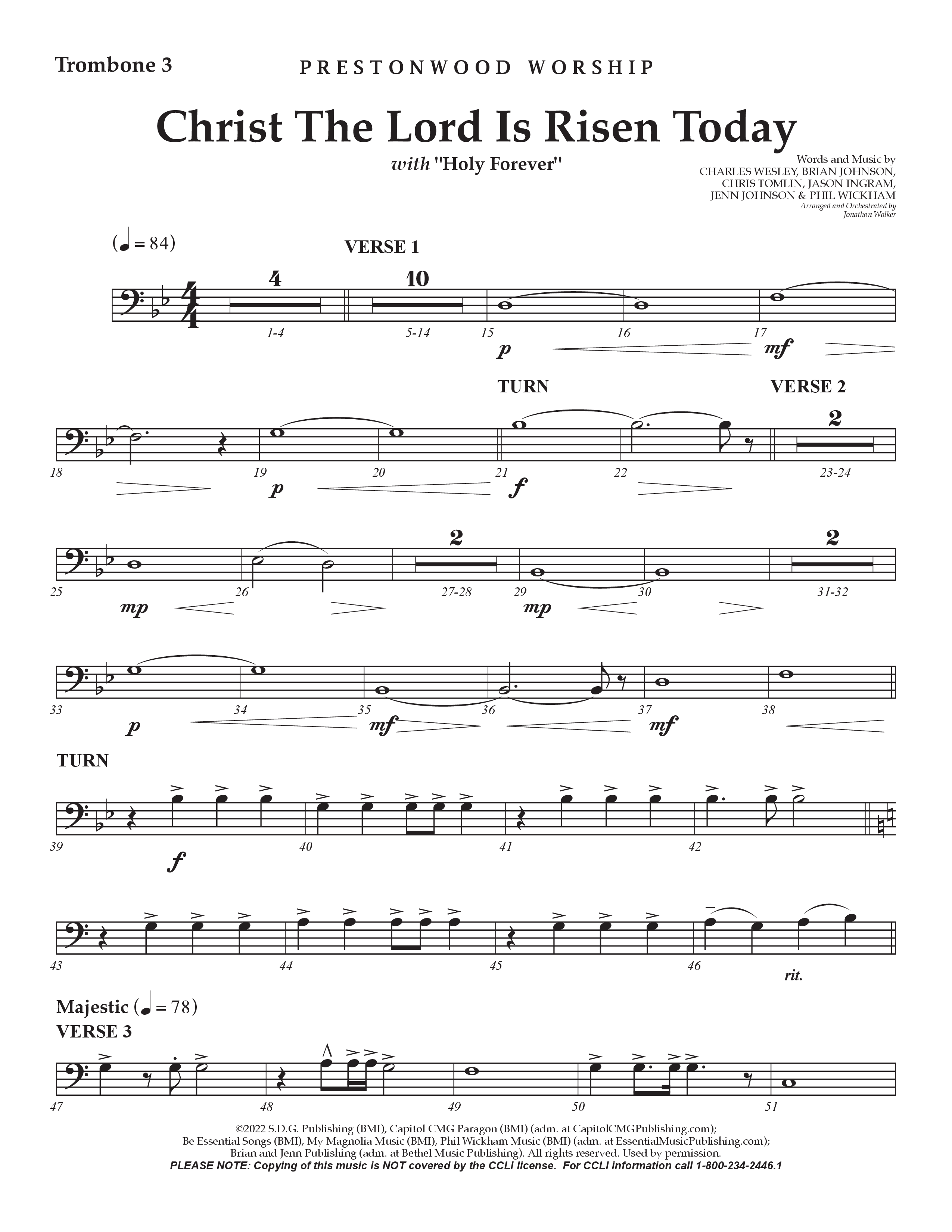 Christ The Lord Is Risen Today /  Holy Forever (Choral Anthem SATB) Trombone 3 (Prestonwood Worship / Arr. Jonathan Walker)
