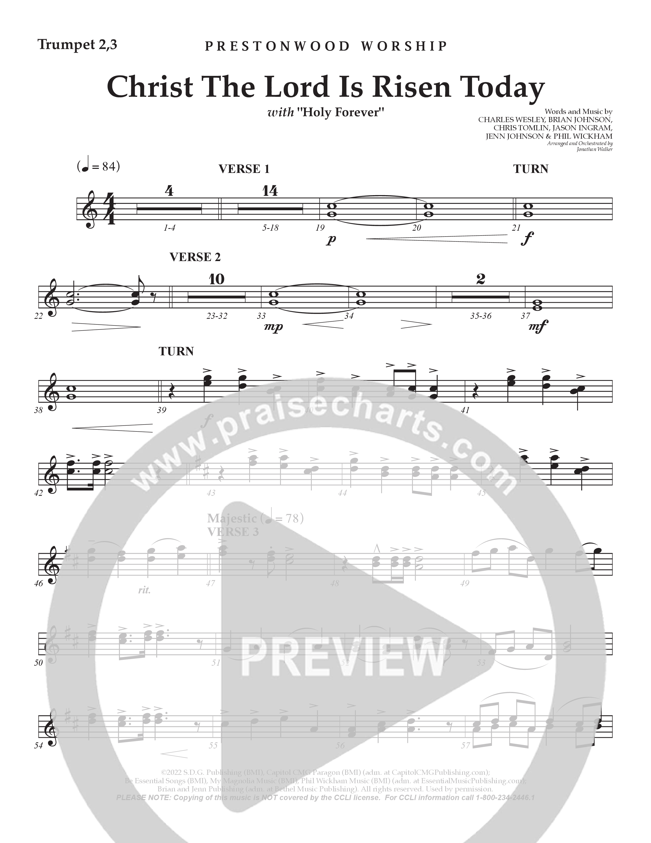 Christ The Lord Is Risen Today /  Holy Forever (Choral Anthem SATB) Trumpet 2/3 (Prestonwood Worship / Arr. Jonathan Walker)