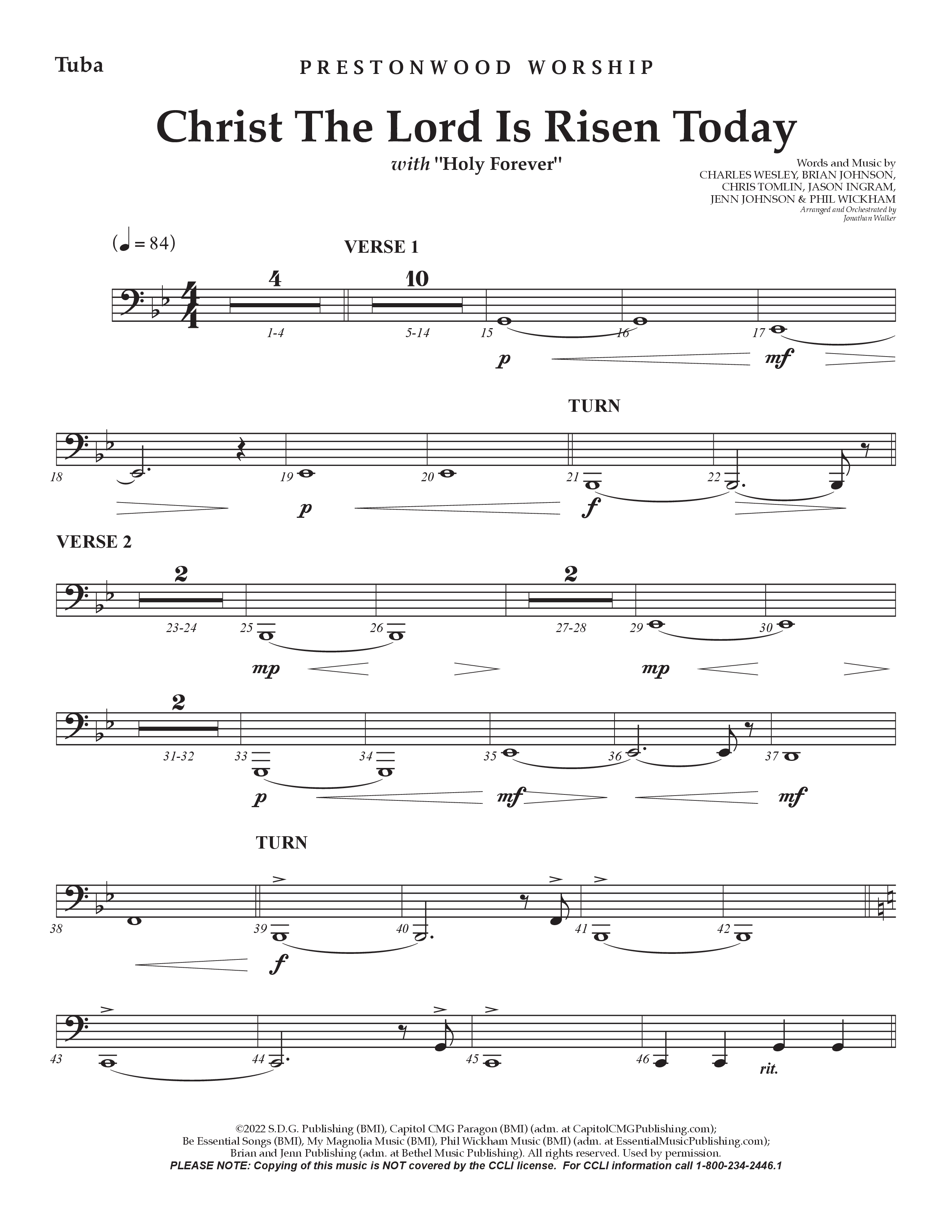 Christ The Lord Is Risen Today /  Holy Forever (Choral Anthem SATB) Tuba (Prestonwood Worship / Arr. Jonathan Walker)