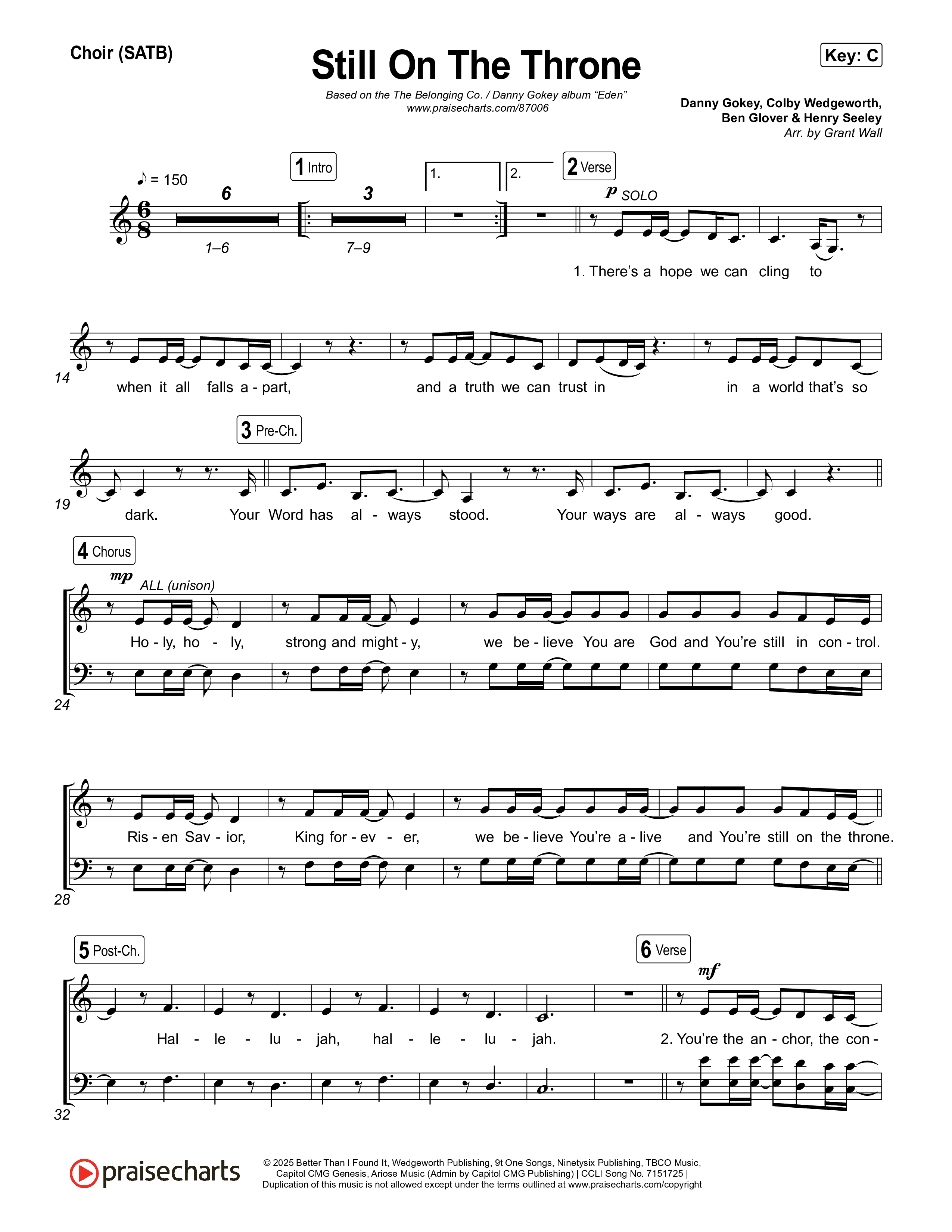 Still On The Throne Choir Sheet (SATB) (The Belonging Co / Danny Gokey)