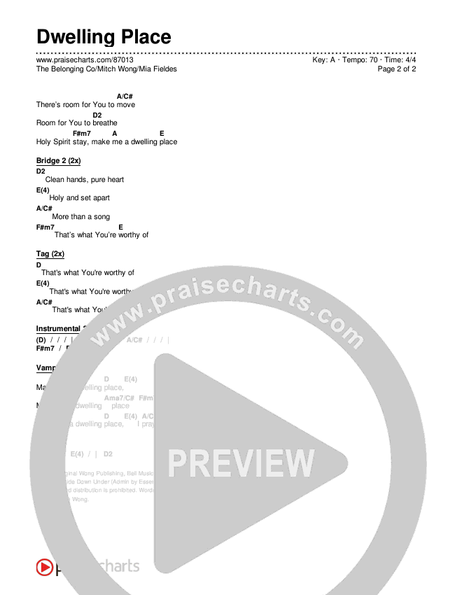 Dwelling Place Chords & Lyrics (The Belonging Co / Mitch Wong / Mia Fieldes)