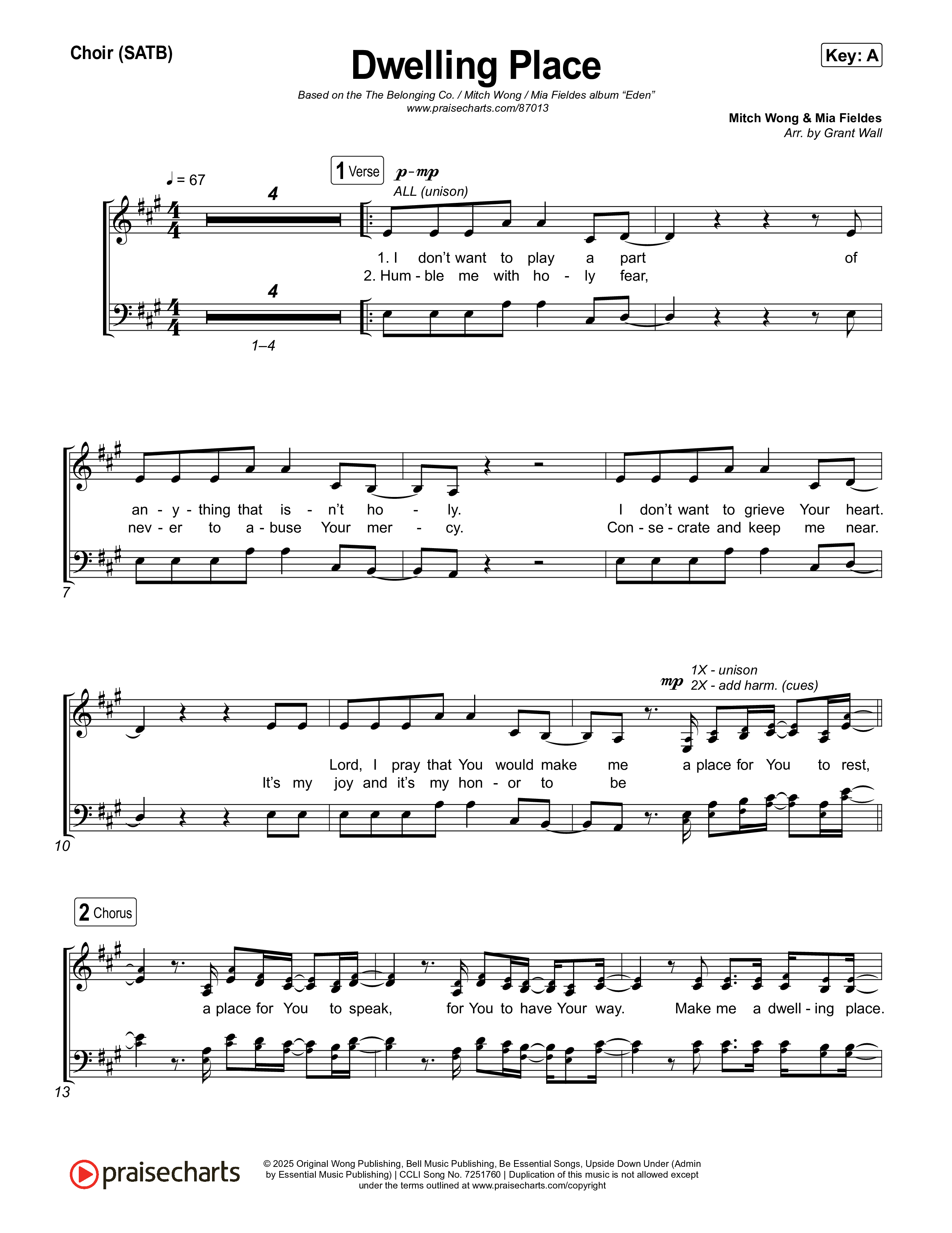 Dwelling Place Choir Sheet (SATB) (The Belonging Co / Mitch Wong / Mia Fieldes)