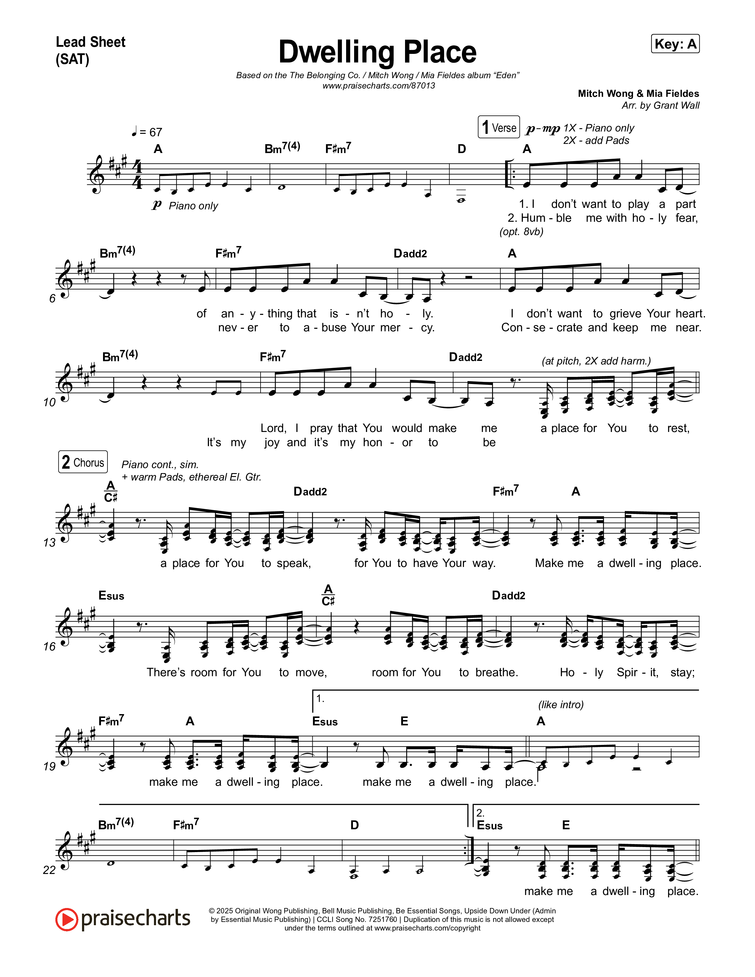 Dwelling Place Lead Sheet (SAT) (The Belonging Co / Mitch Wong / Mia Fieldes)