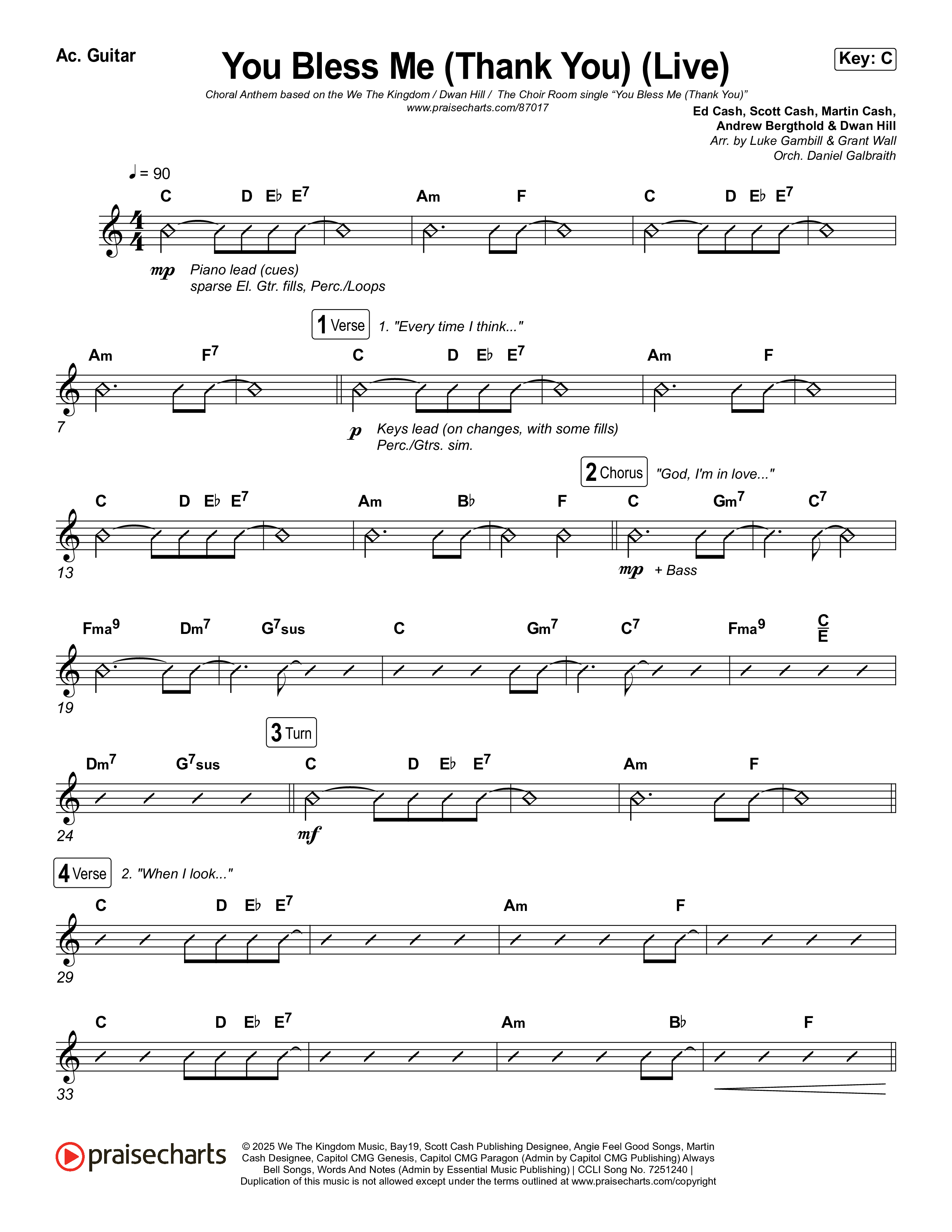 You Bless Me (Thank You) (Choral Anthem SATB) Acoustic Guitar (We The Kingdom / Dwan Hill / The Choir Room / Arr. Luke Gambill)