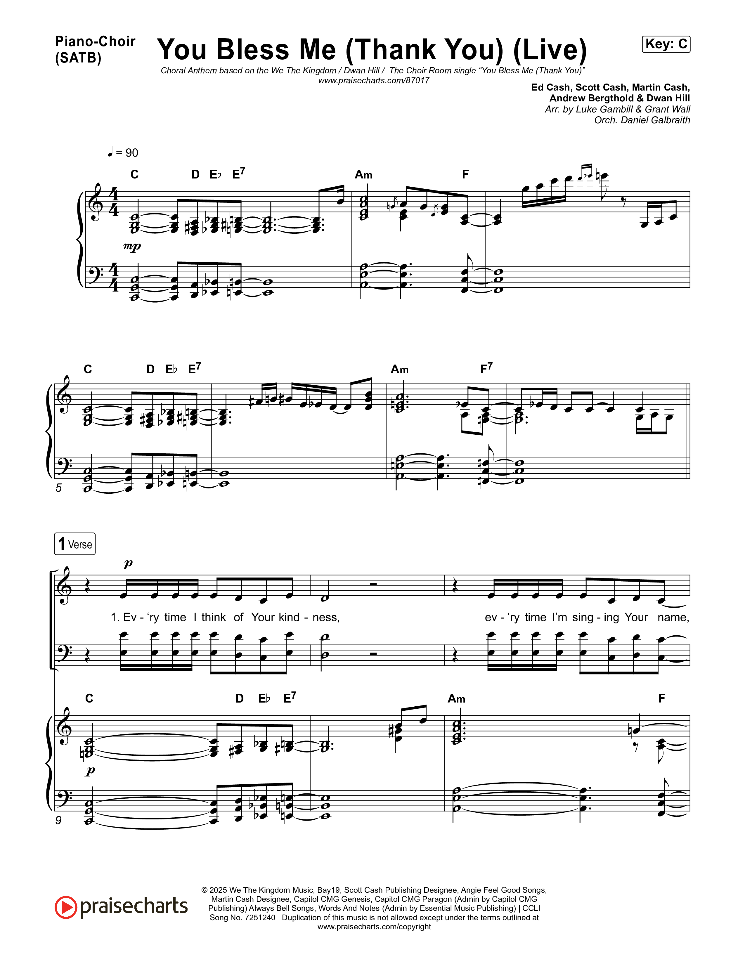 You Bless Me (Thank You) (Choral Anthem SATB) Piano/Vocal (SATB) (We The Kingdom / Dwan Hill / The Choir Room / Arr. Luke Gambill)