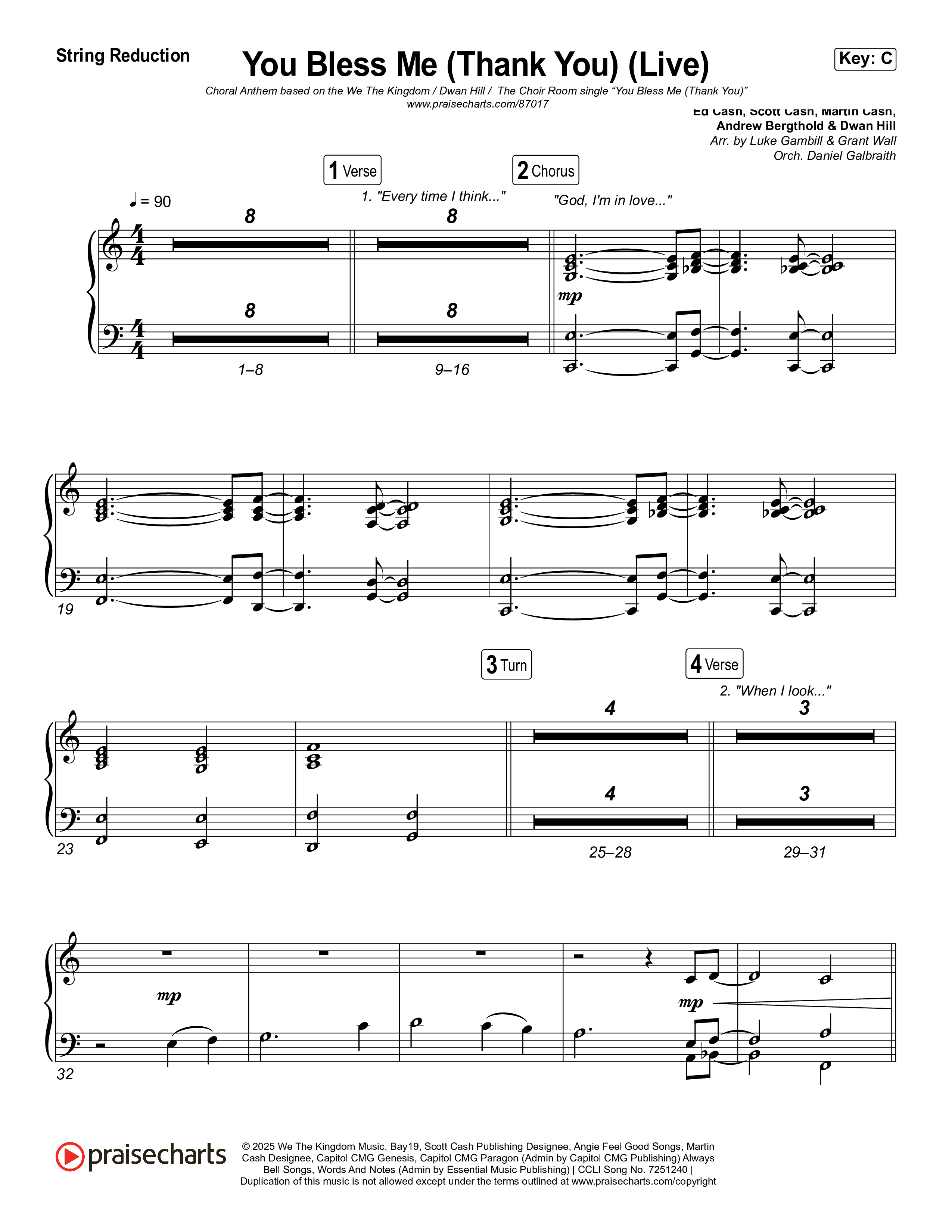 You Bless Me (Thank You) (Choral Anthem SATB) String Reduction (We The Kingdom / Dwan Hill / The Choir Room / Arr. Luke Gambill)