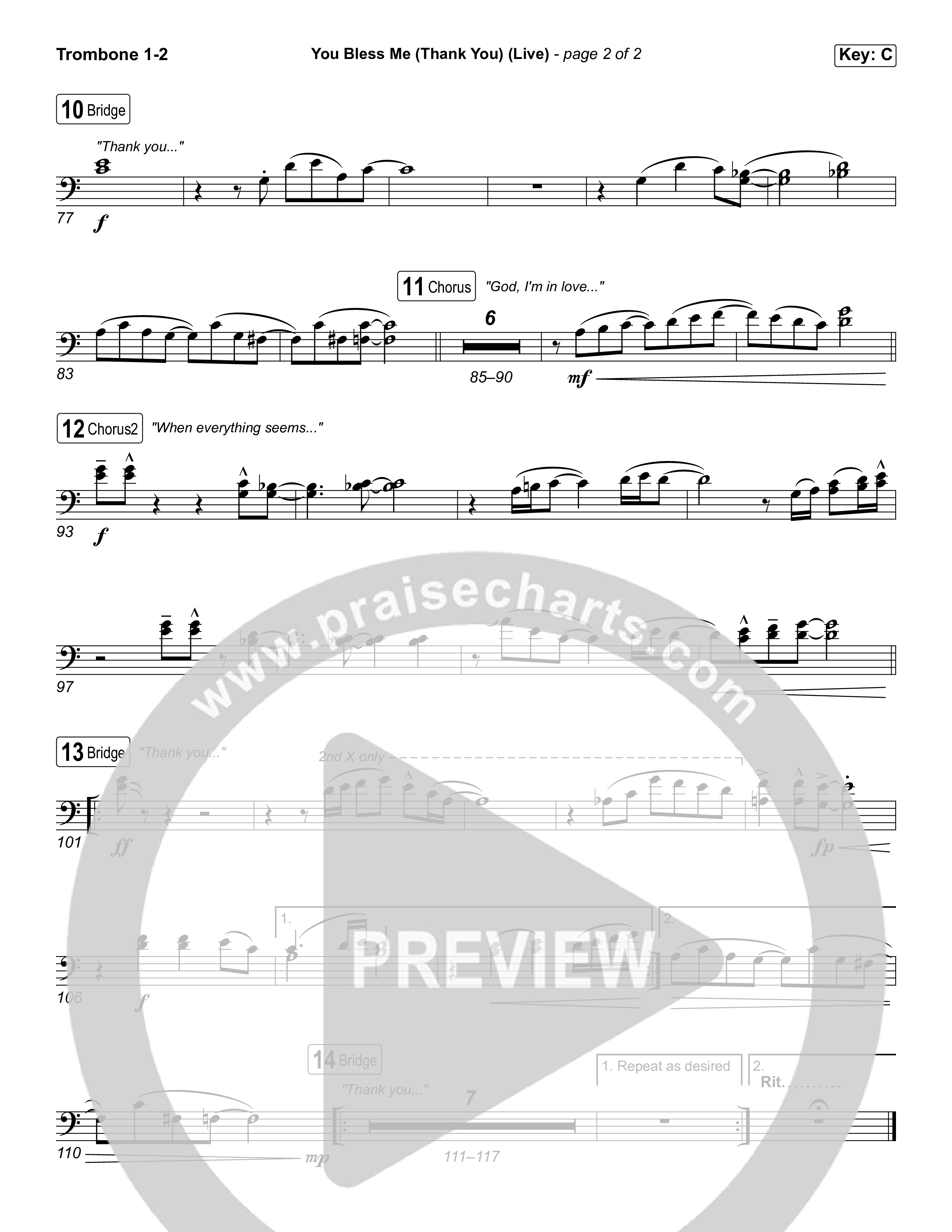You Bless Me (Thank You) (Choral Anthem SATB) Trombone 1/2 (We The Kingdom / Dwan Hill / The Choir Room / Arr. Luke Gambill)