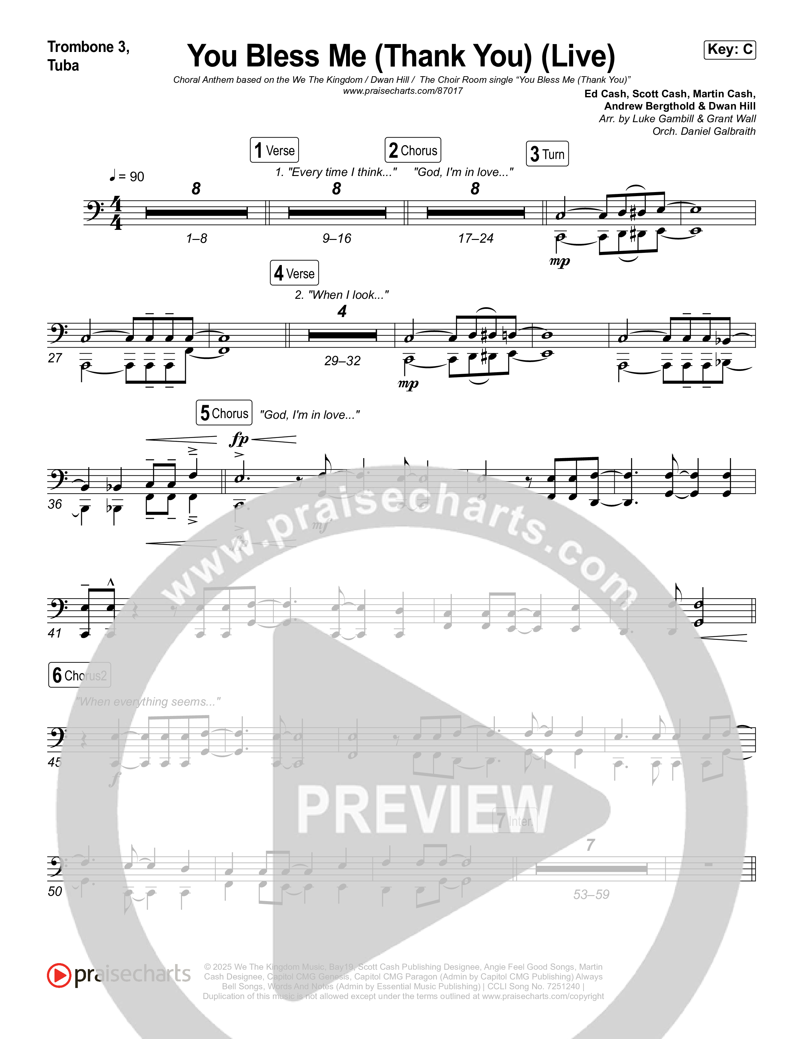 You Bless Me (Thank You) (Choral Anthem SATB) Trombone 1,2 (We The Kingdom / Dwan Hill / The Choir Room / Arr. Luke Gambill)
