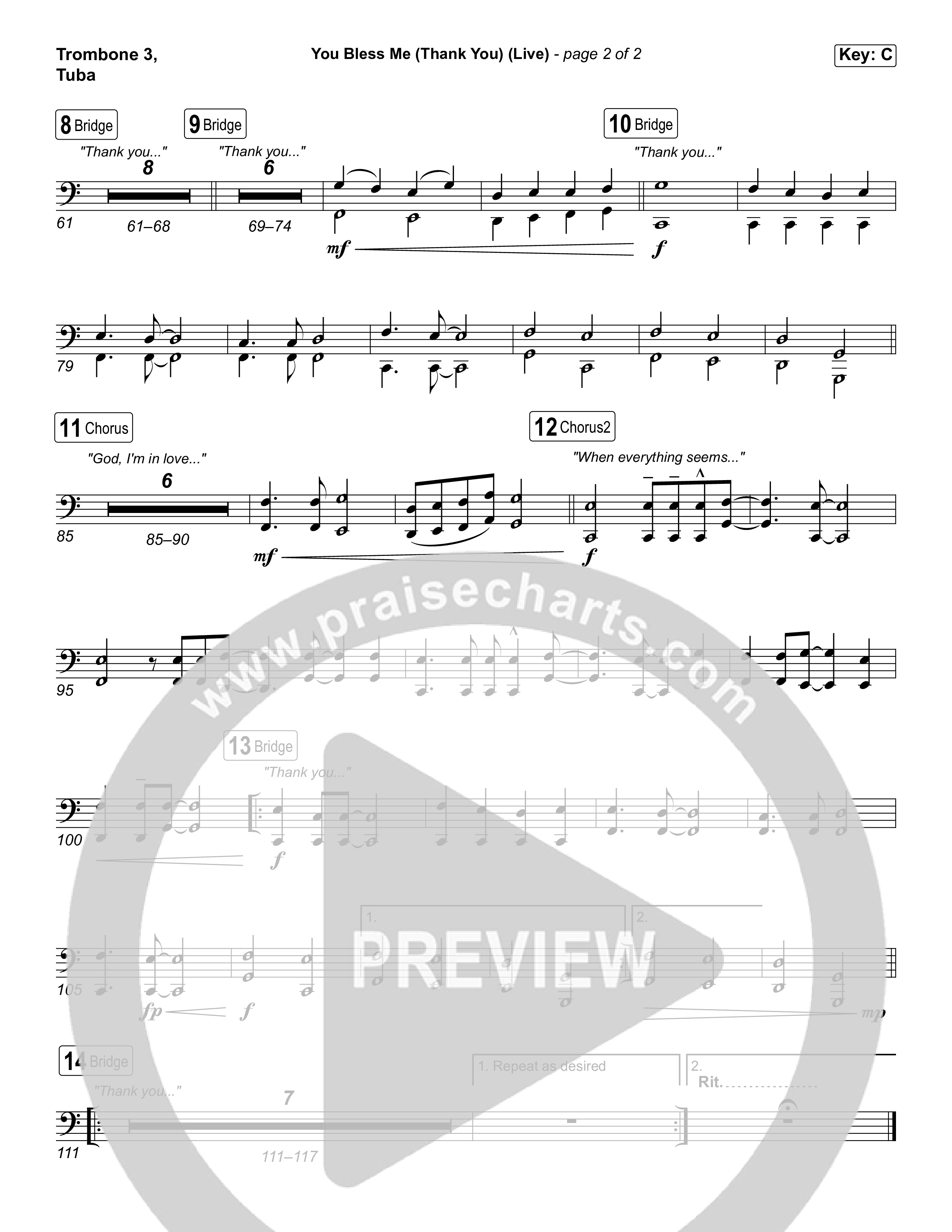 You Bless Me (Thank You) (Choral Anthem SATB) Trombone 3/Tuba (We The Kingdom / Dwan Hill / The Choir Room / Arr. Luke Gambill)