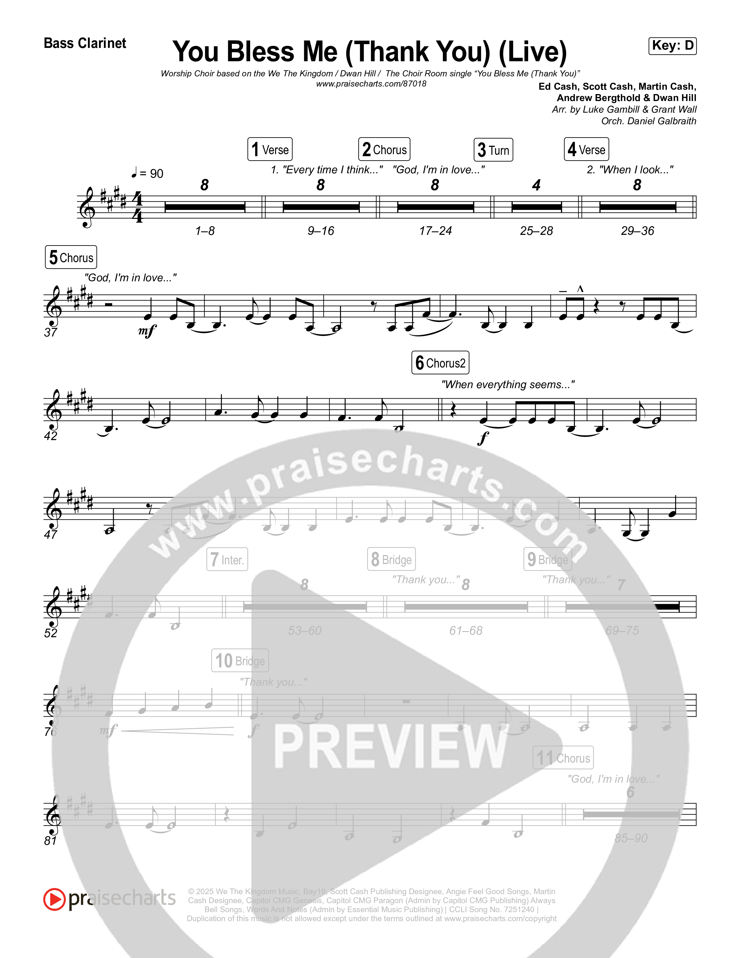 You Bless Me (Thank You) (Worship Choir/SAB) Bass Clarinet (We The Kingdom / Dwan Hill / The Choir Room / Arr. Luke Gambill)