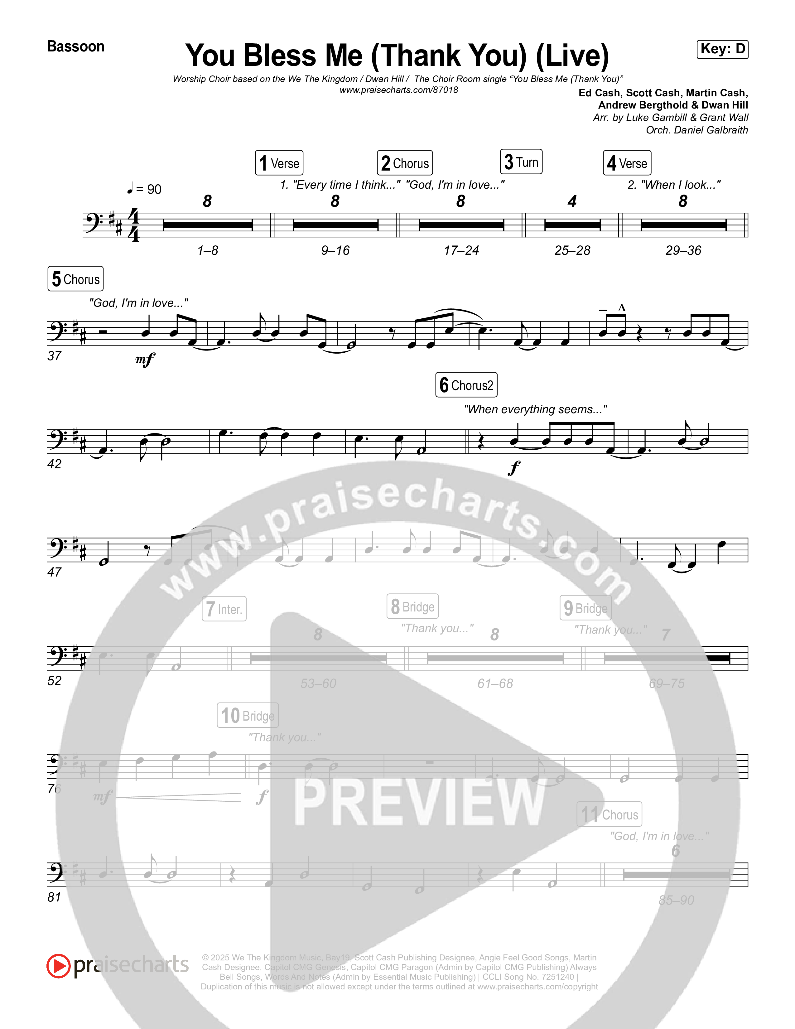 You Bless Me (Thank You) (Worship Choir/SAB) Bassoon (We The Kingdom / Dwan Hill / The Choir Room / Arr. Luke Gambill)