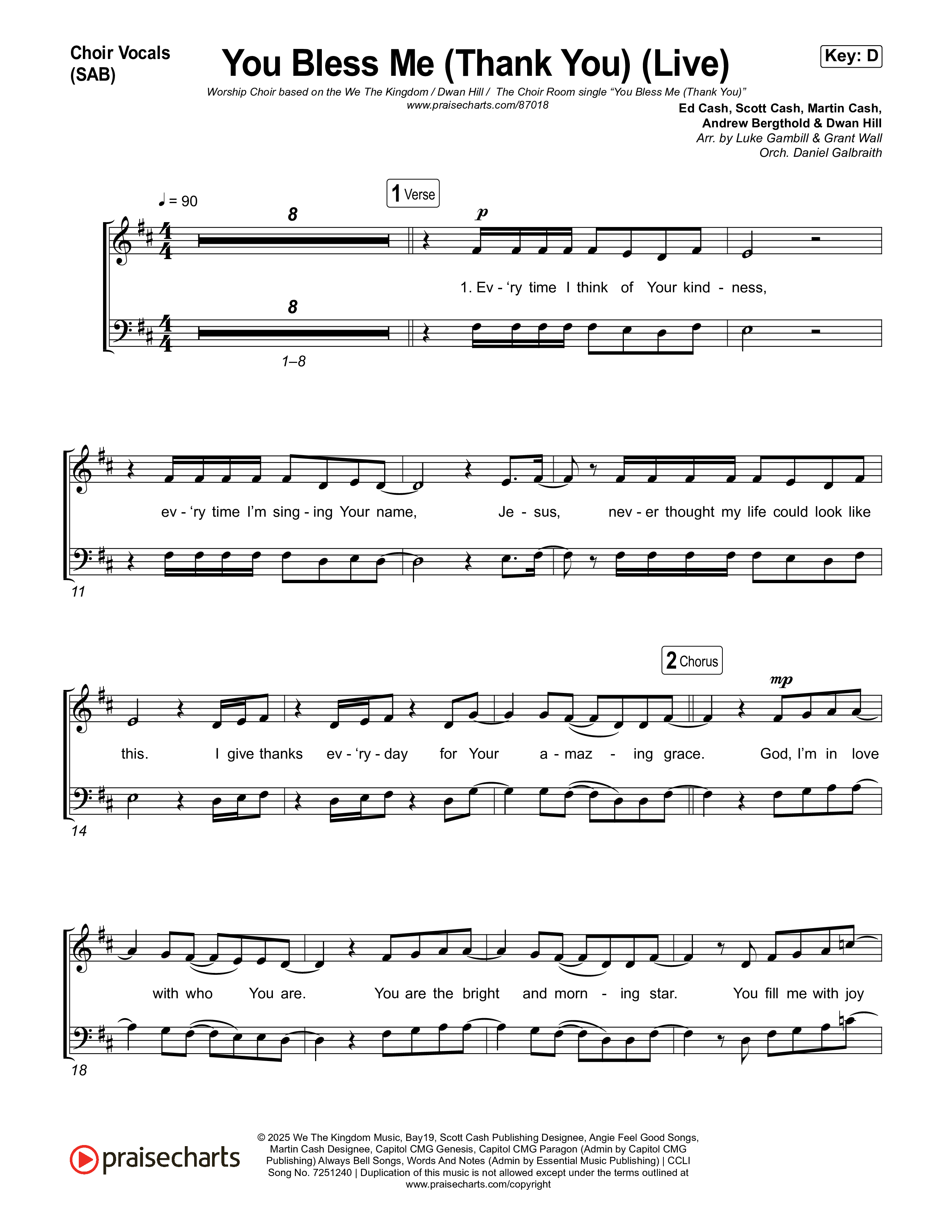 You Bless Me (Thank You) (Worship Choir/SAB) Choir Sheet (SAB) (We The Kingdom / Dwan Hill / The Choir Room / Arr. Luke Gambill)