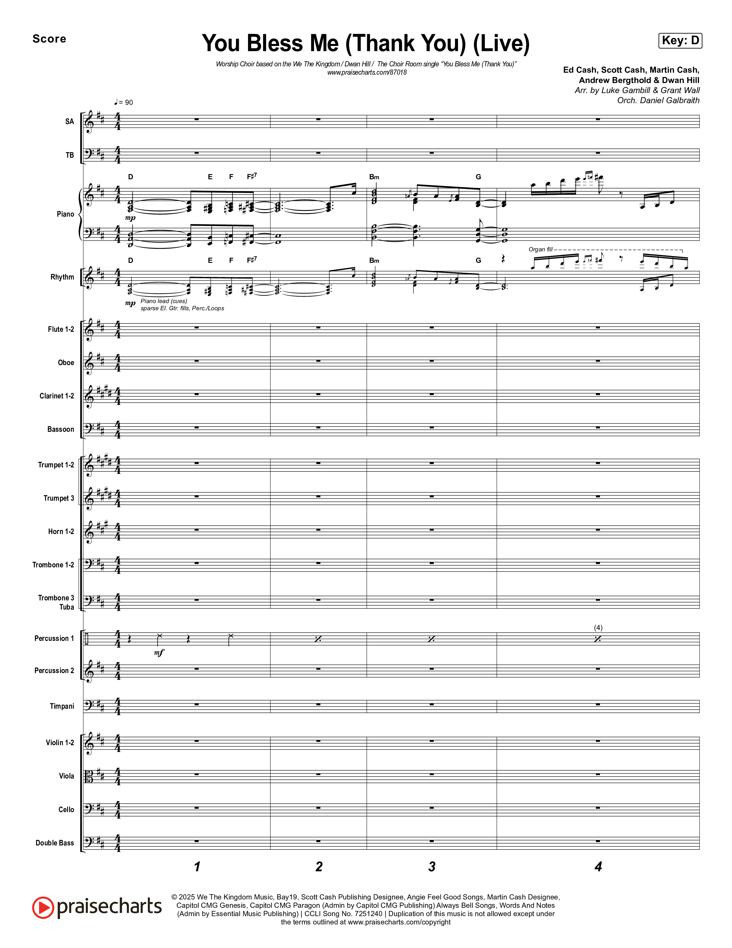 You Bless Me (Thank You) (Worship Choir/SAB) Conductor's Score (We The Kingdom / Dwan Hill / The Choir Room / Arr. Luke Gambill)