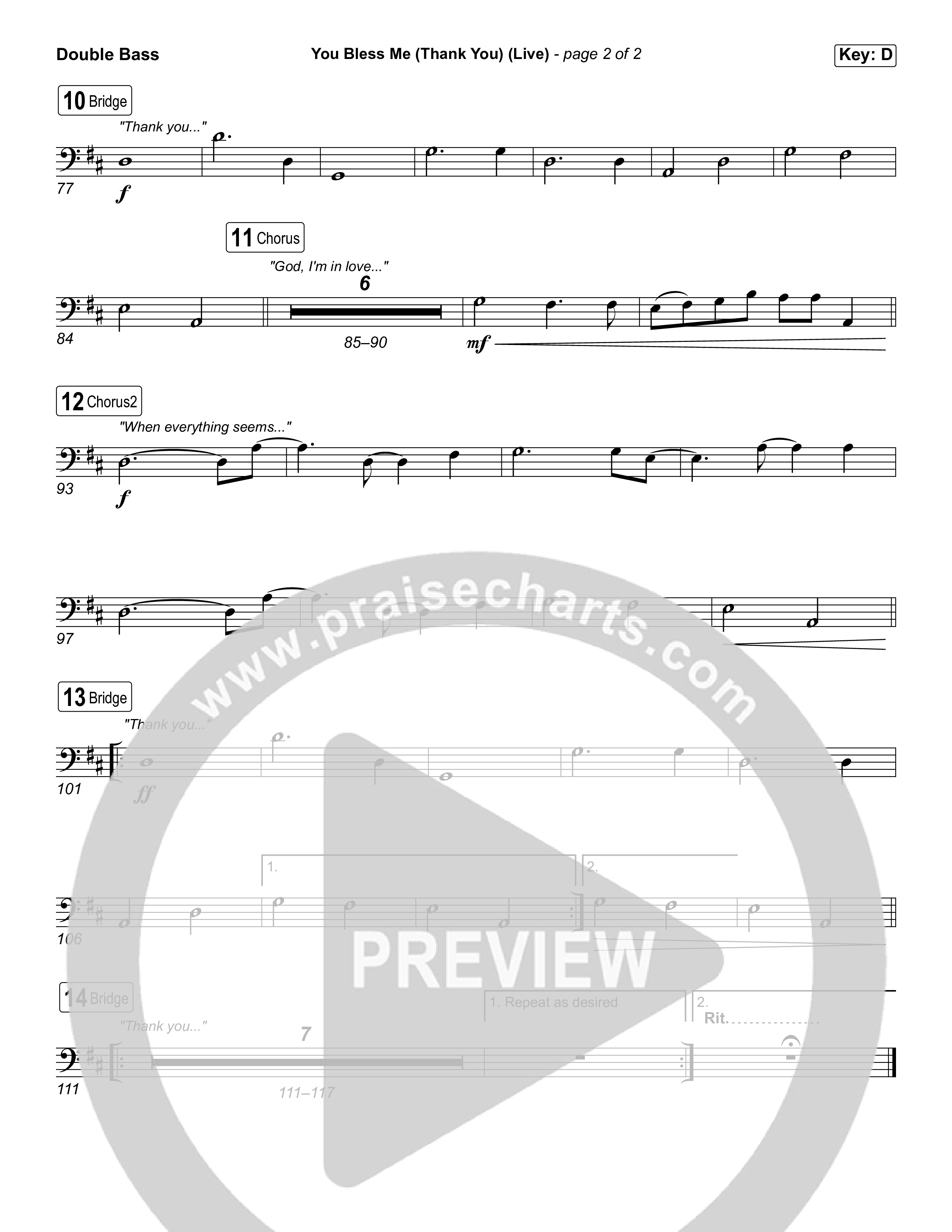 You Bless Me (Thank You) (Worship Choir/SAB) Double Bass (We The Kingdom / Dwan Hill / The Choir Room / Arr. Luke Gambill)