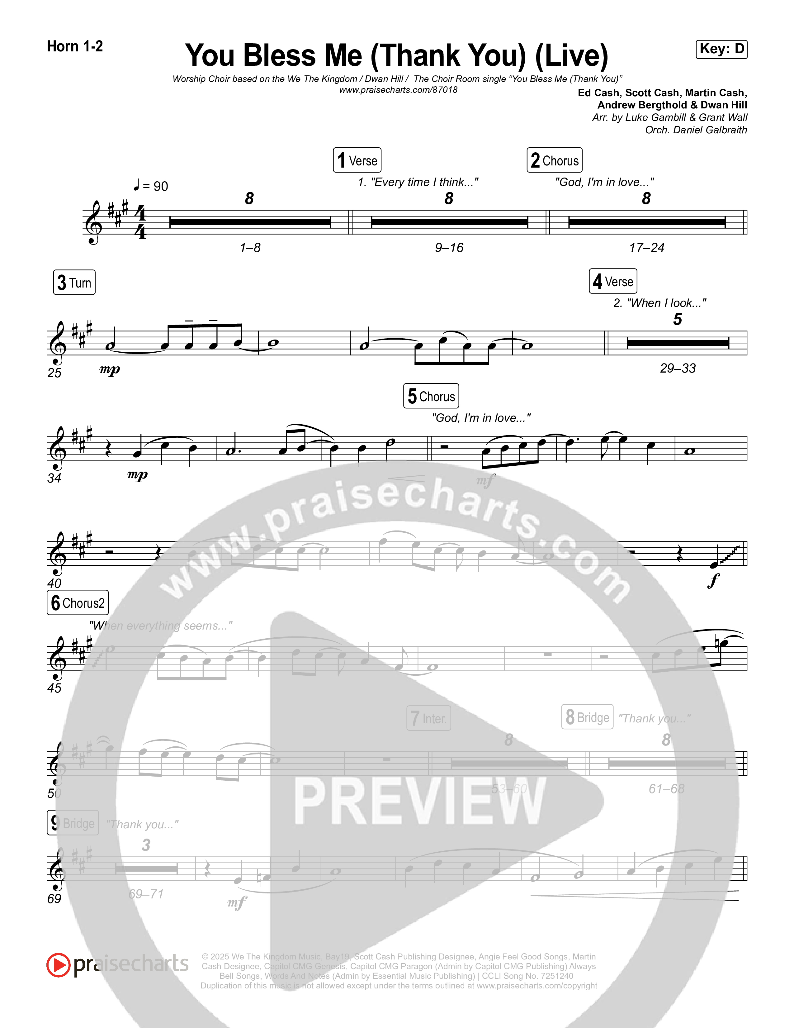 You Bless Me (Thank You) (Worship Choir/SAB) French Horn 1/2 (We The Kingdom / Dwan Hill / The Choir Room / Arr. Luke Gambill)