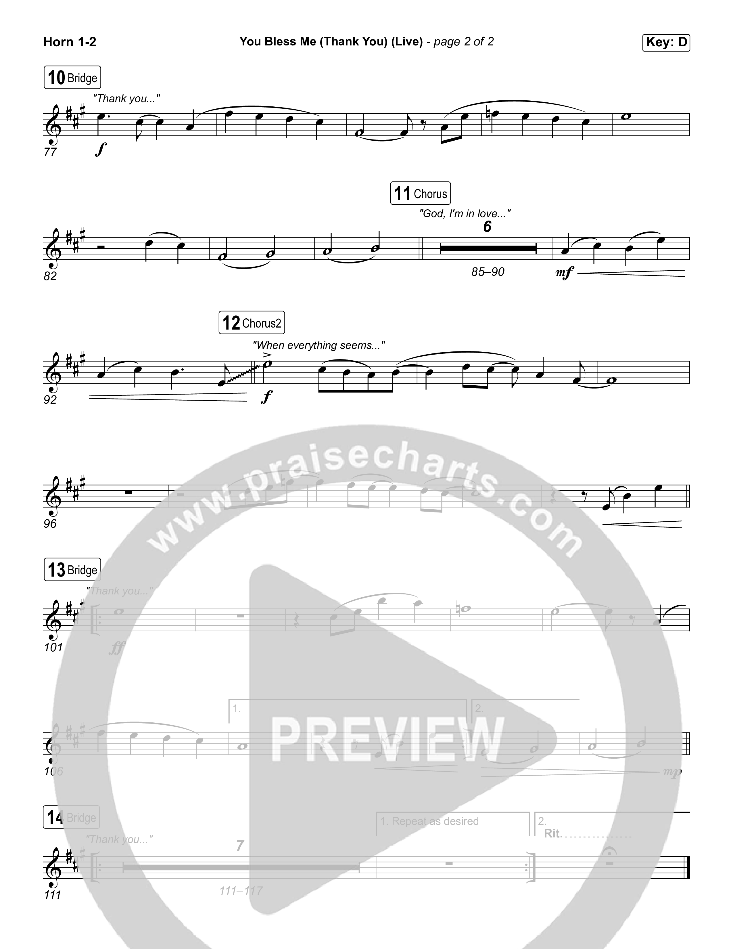 You Bless Me (Thank You) (Worship Choir/SAB) French Horn 1/2 (We The Kingdom / Dwan Hill / The Choir Room / Arr. Luke Gambill)