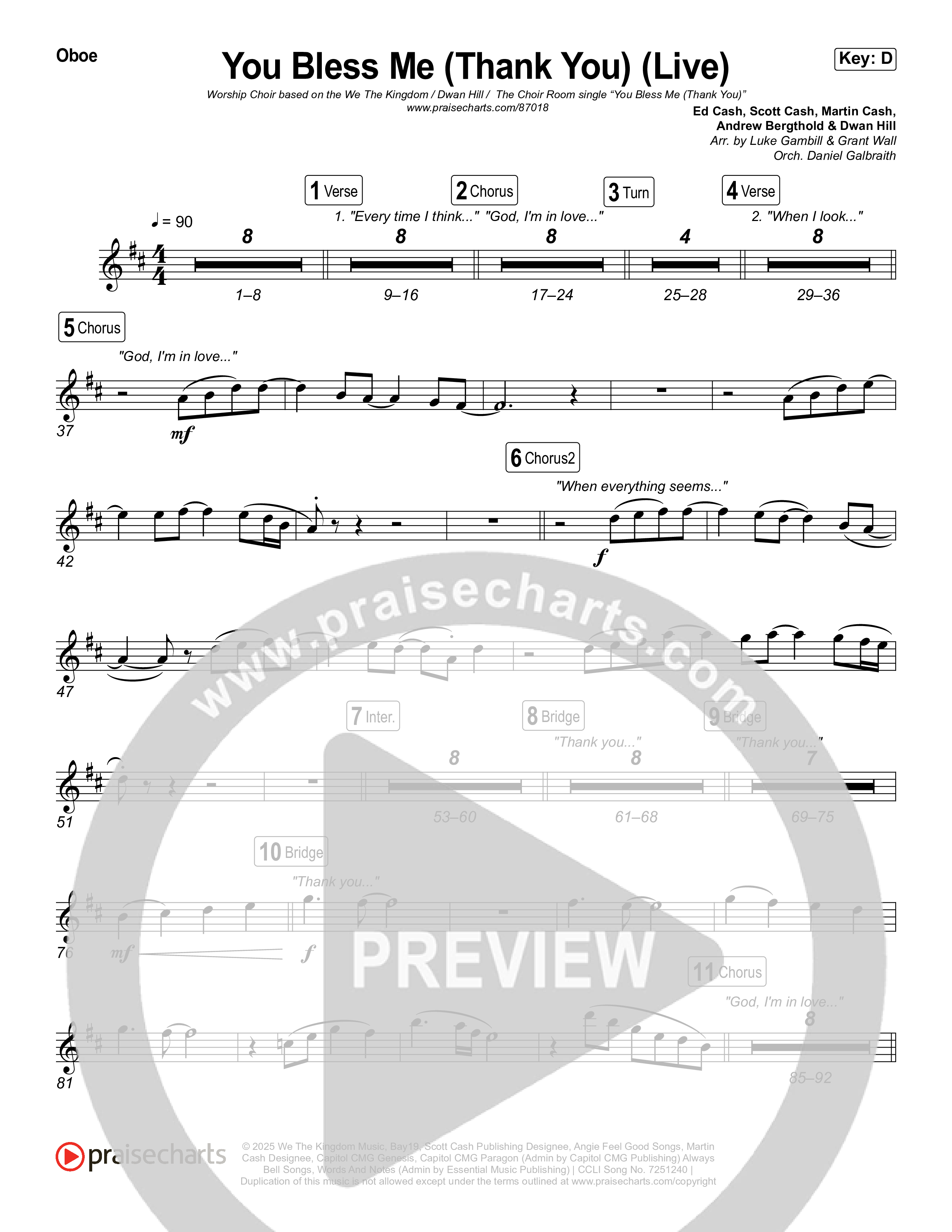 You Bless Me (Thank You) (Worship Choir/SAB) Oboe (We The Kingdom / Dwan Hill / The Choir Room / Arr. Luke Gambill)