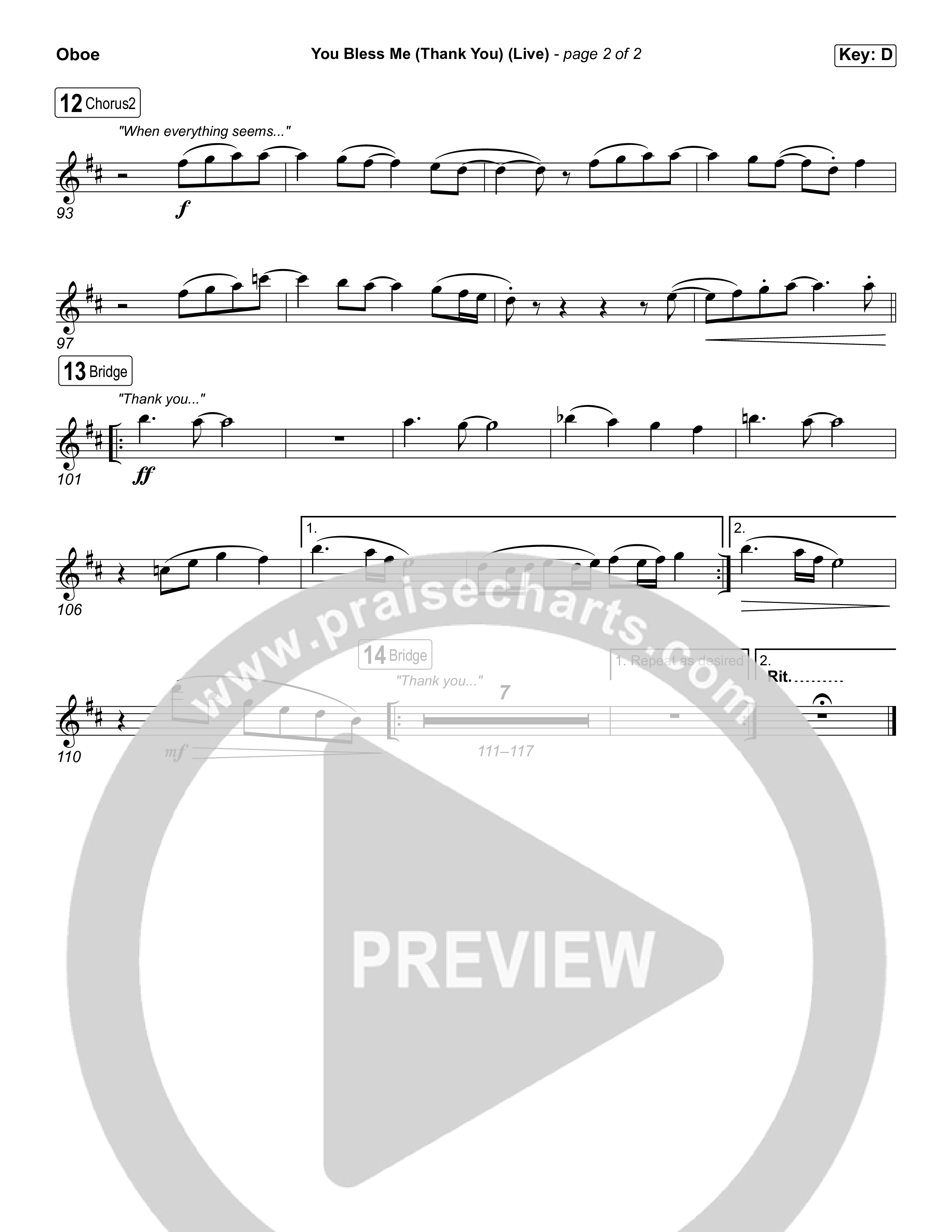 You Bless Me (Thank You) (Worship Choir/SAB) Oboe (We The Kingdom / Dwan Hill / The Choir Room / Arr. Luke Gambill)