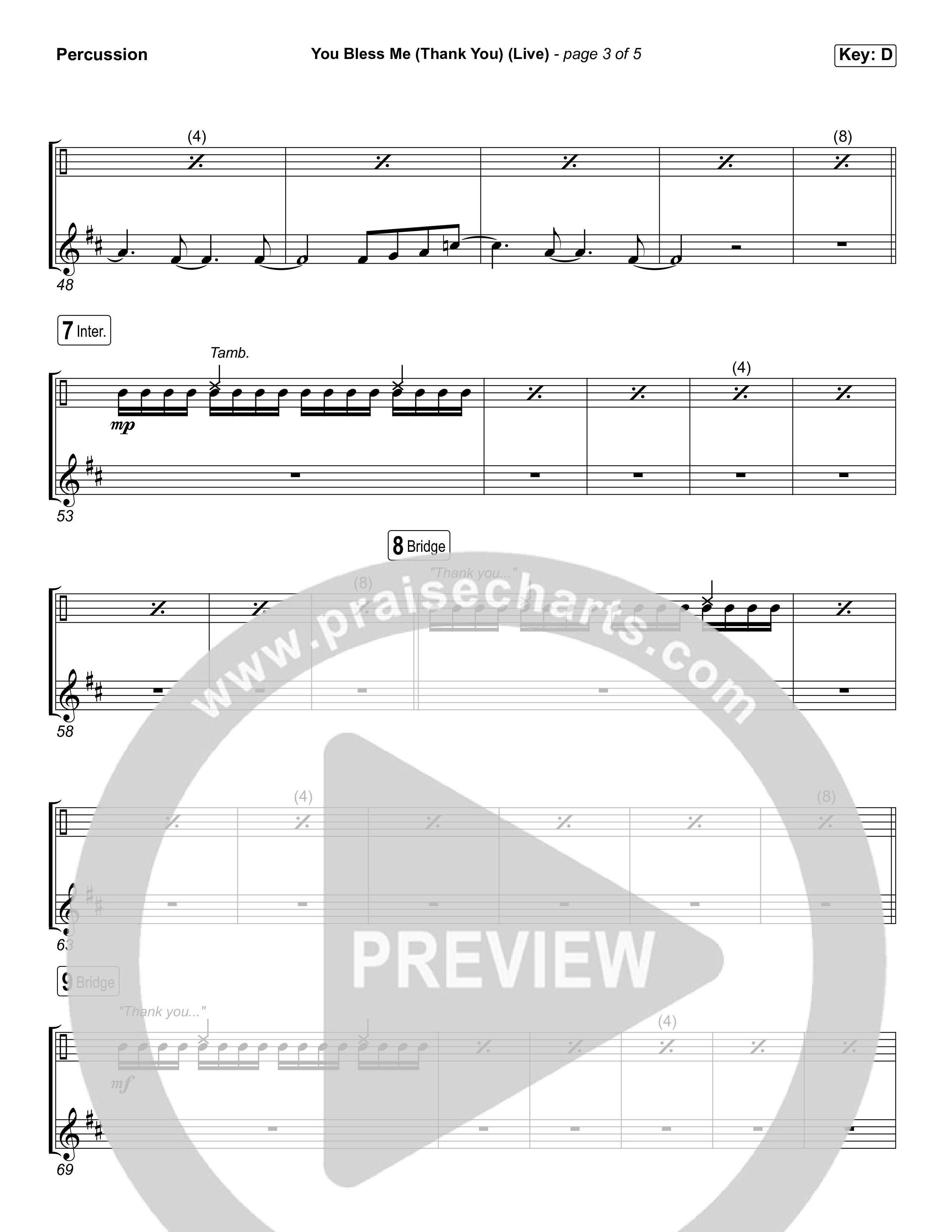 You Bless Me (Thank You) (Worship Choir/SAB) Percussion (We The Kingdom / Dwan Hill / The Choir Room / Arr. Luke Gambill)