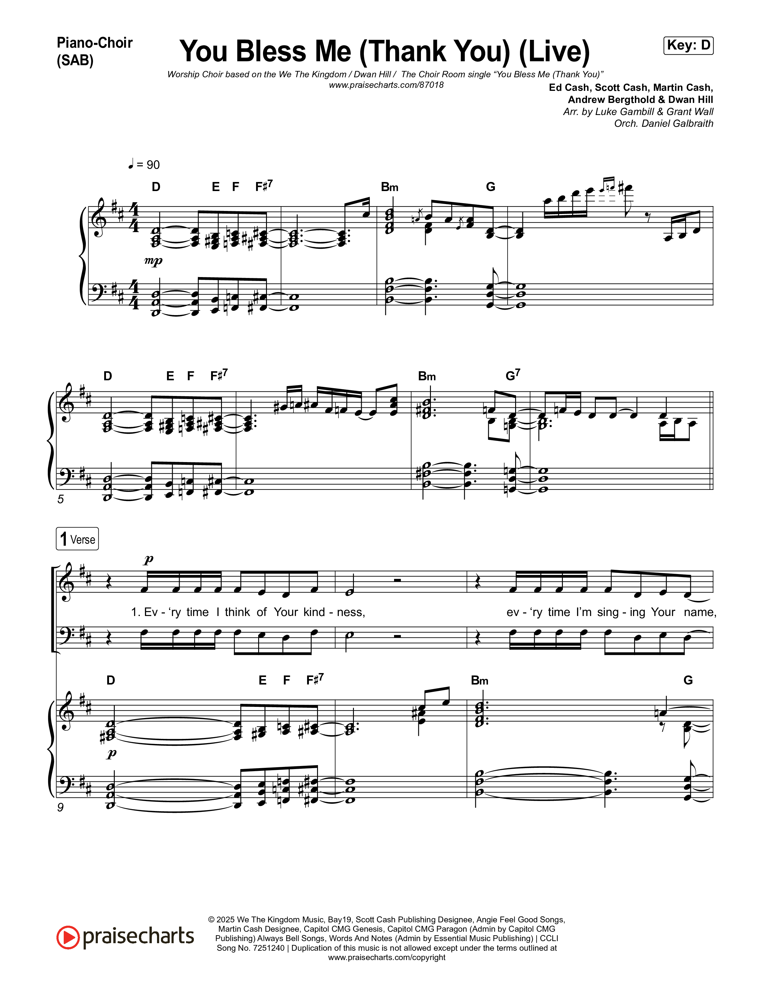 You Bless Me (Thank You) (Worship Choir/SAB) Piano/Choir (SAB) (We The Kingdom / Dwan Hill / The Choir Room / Arr. Luke Gambill)