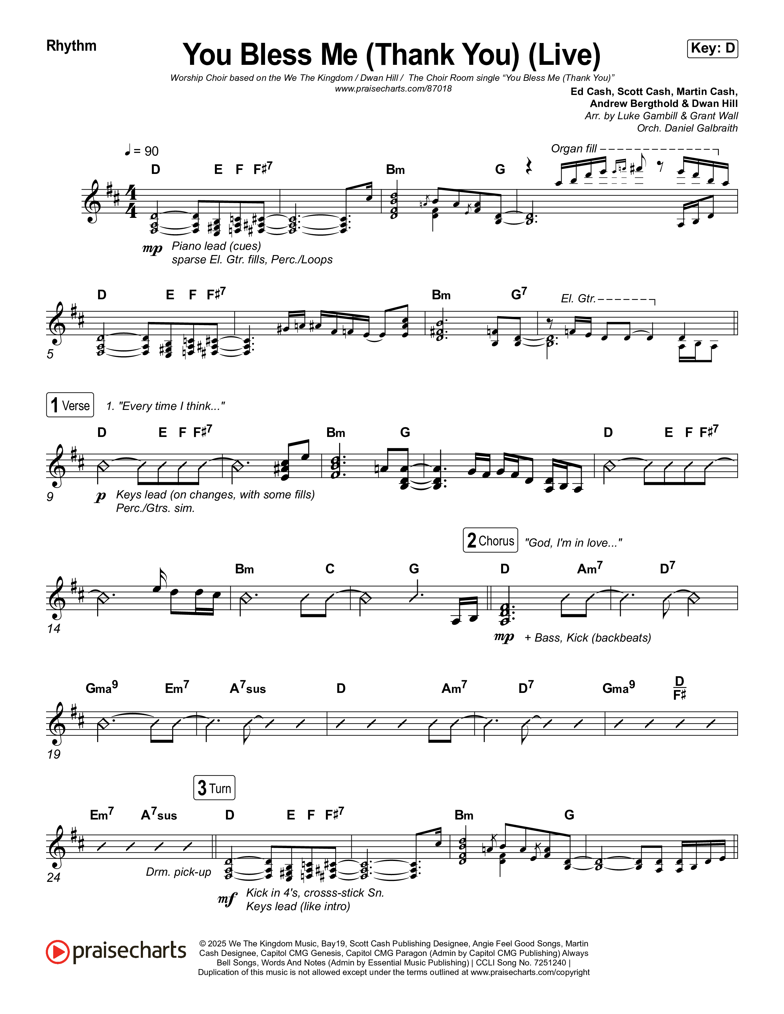 You Bless Me (Thank You) (Worship Choir/SAB) Rhythm Chart (We The Kingdom / Dwan Hill / The Choir Room / Arr. Luke Gambill)