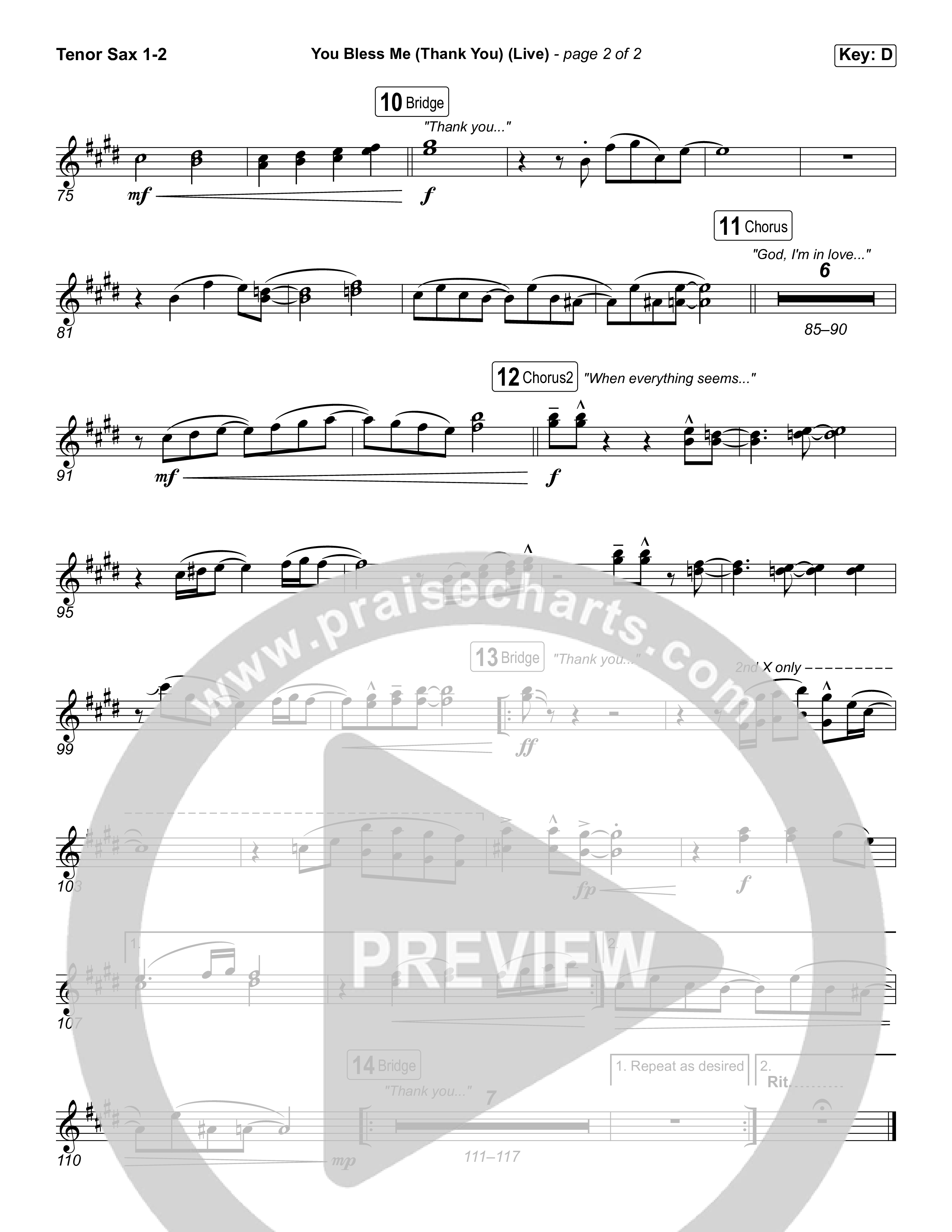 You Bless Me (Thank You) (Worship Choir/SAB) Tenor Sax 1/2 (We The Kingdom / Dwan Hill / The Choir Room / Arr. Luke Gambill)