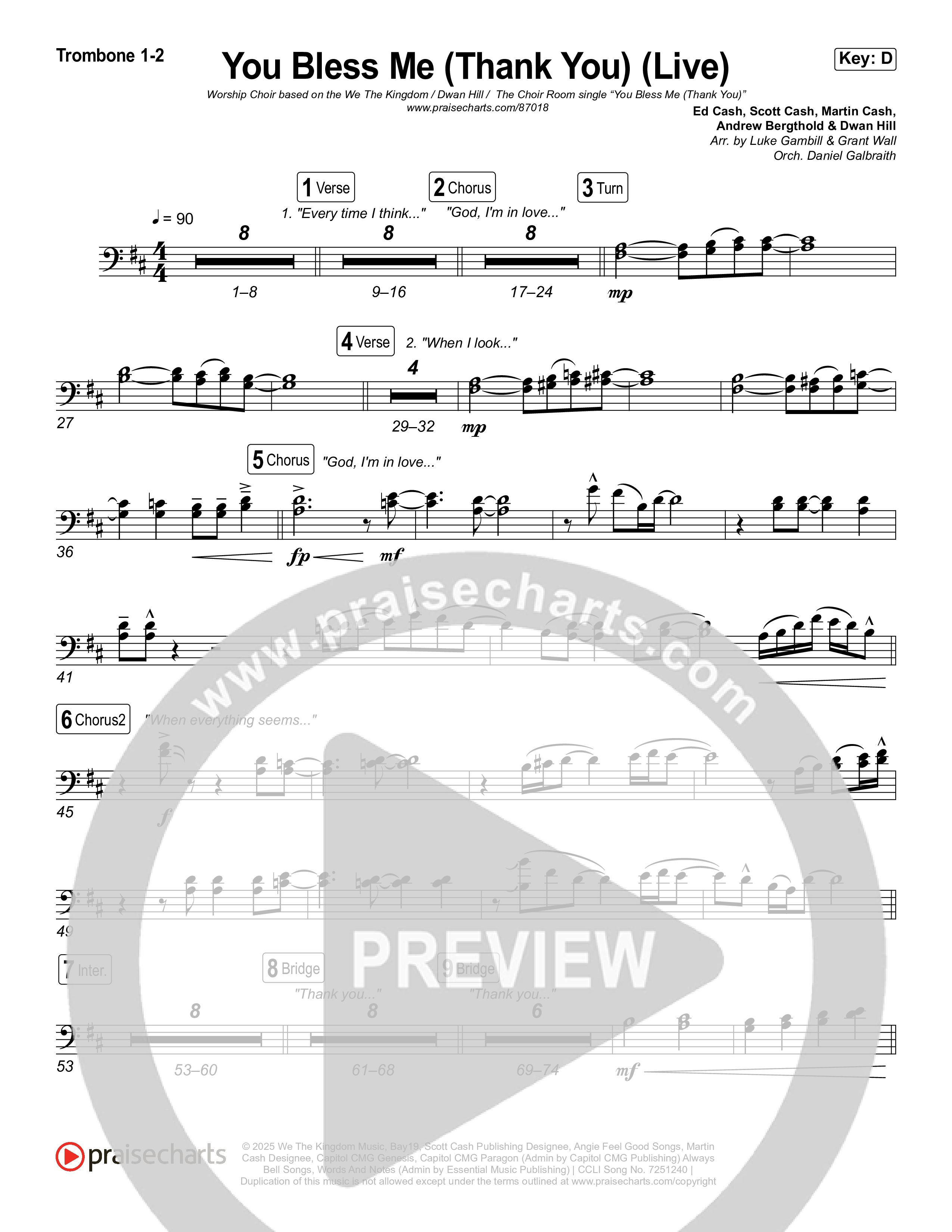 You Bless Me (Thank You) (Worship Choir/SAB) Trombone 1/2 (We The Kingdom / Dwan Hill / The Choir Room / Arr. Luke Gambill)