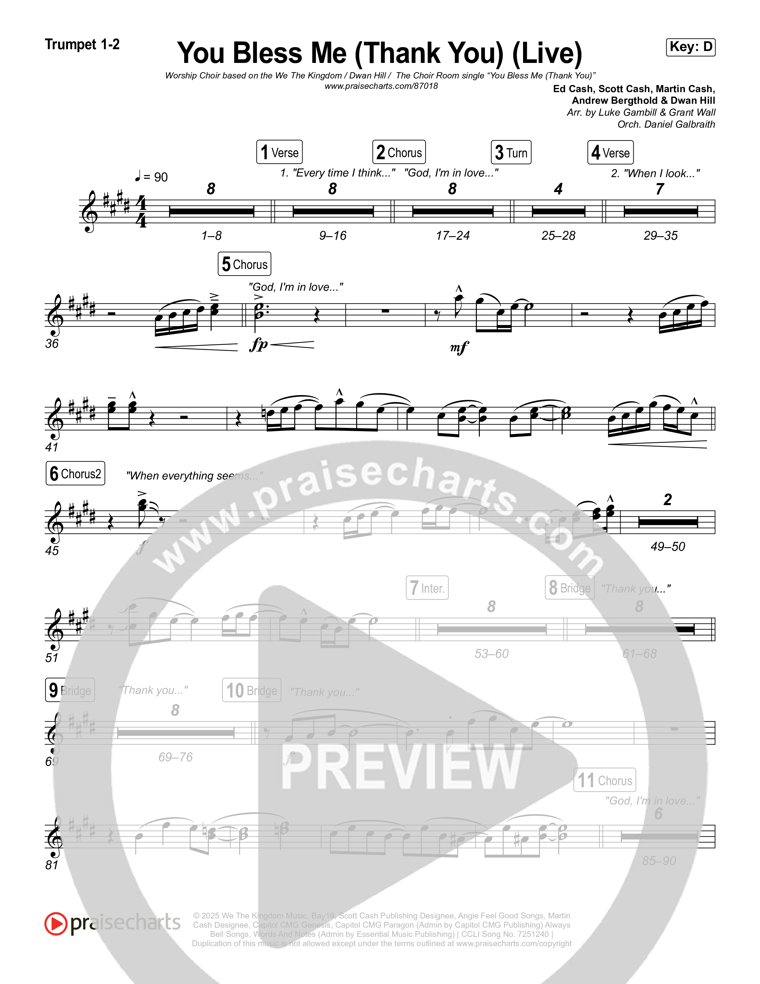 You Bless Me (Thank You) (Worship Choir/SAB) Brass Pack (We The Kingdom / Dwan Hill / The Choir Room / Arr. Luke Gambill)