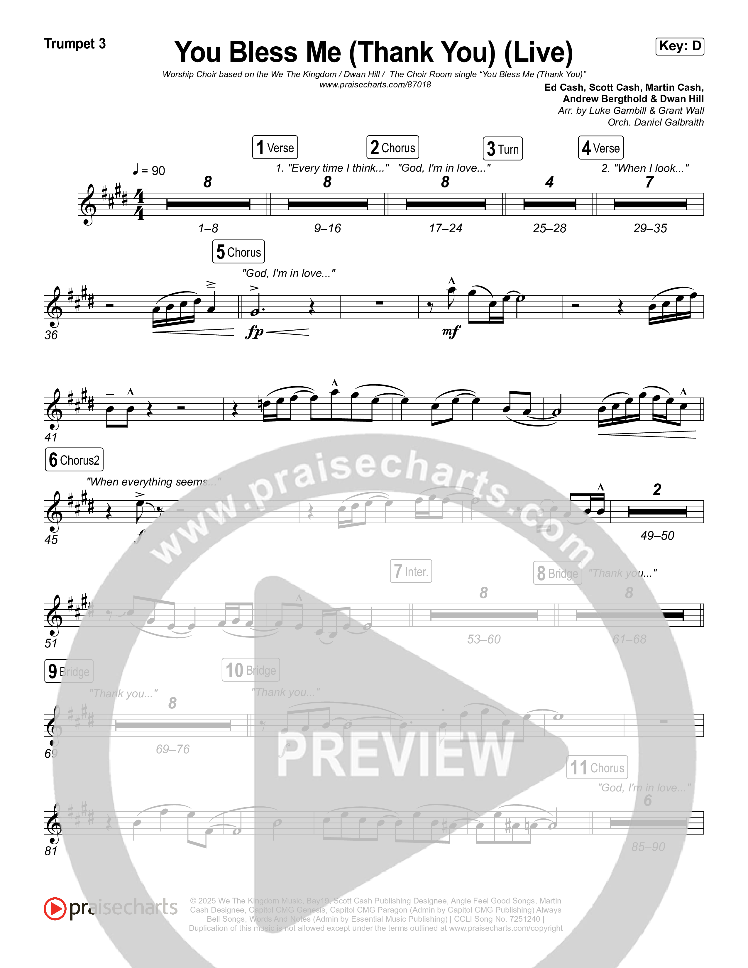 You Bless Me (Thank You) (Worship Choir/SAB) Trumpet 3 (We The Kingdom / Dwan Hill / The Choir Room / Arr. Luke Gambill)