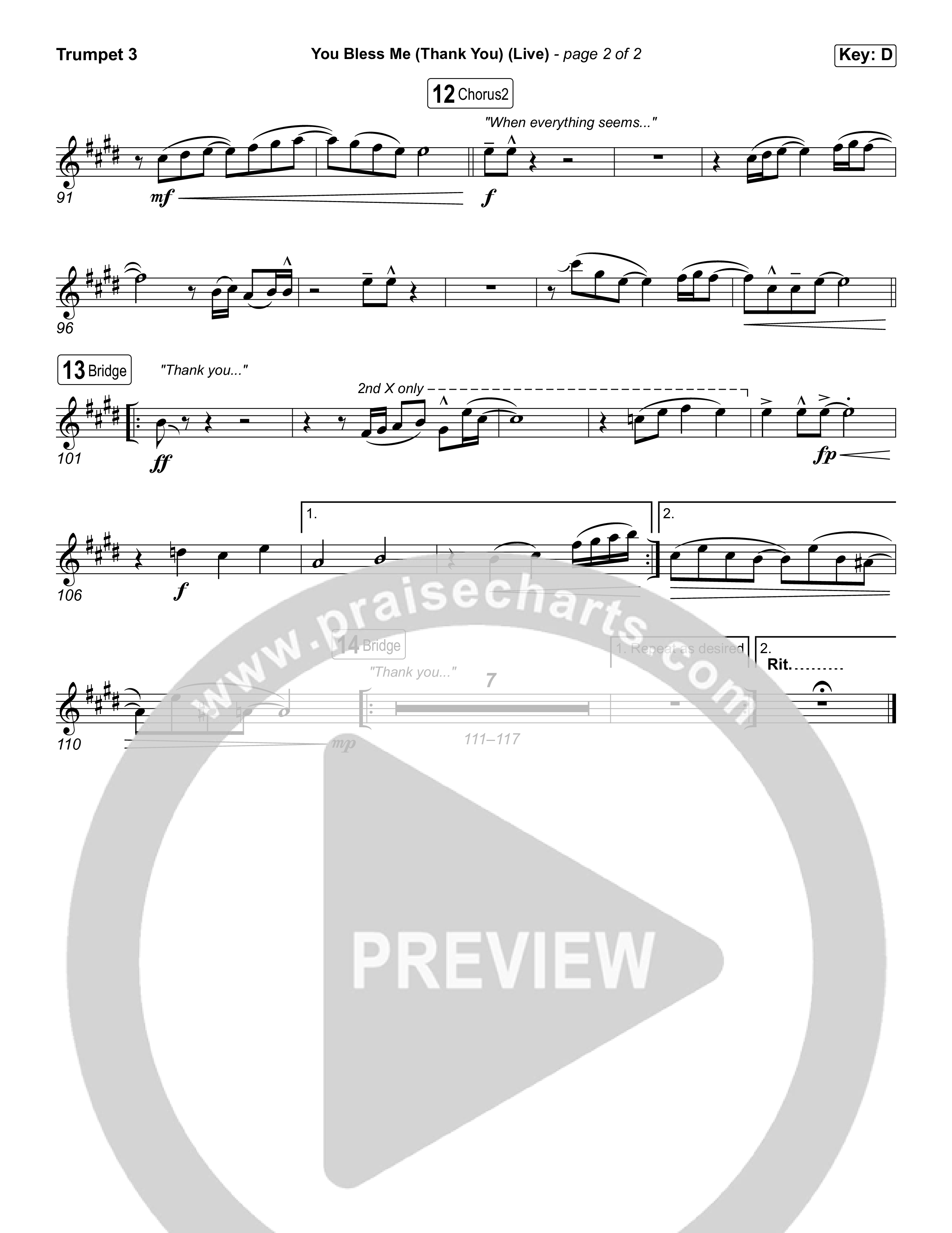 You Bless Me (Thank You) (Worship Choir/SAB) Trumpet 3 (We The Kingdom / Dwan Hill / The Choir Room / Arr. Luke Gambill)