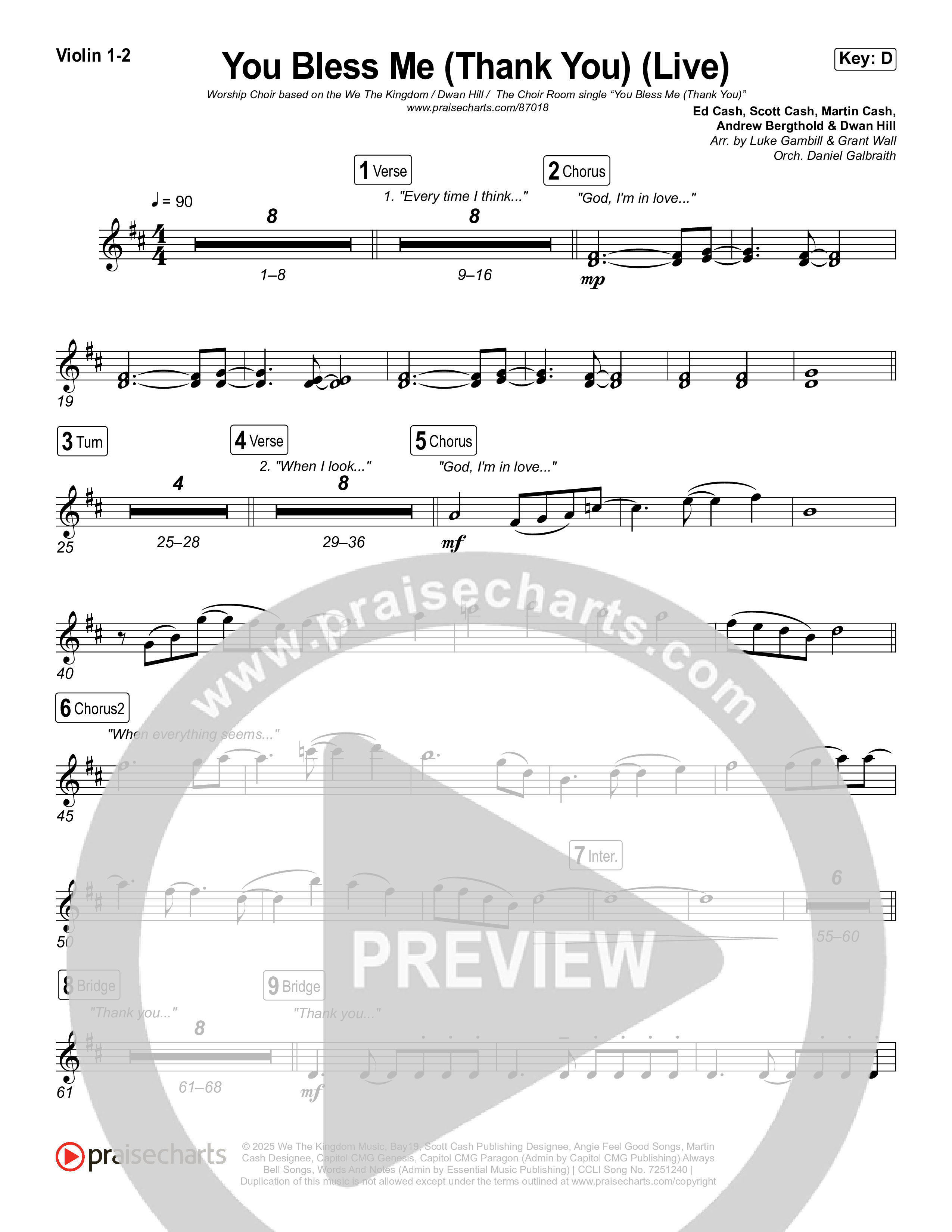 You Bless Me (Thank You) (Worship Choir/SAB) Violin 1/2 (We The Kingdom / Dwan Hill / The Choir Room / Arr. Luke Gambill)