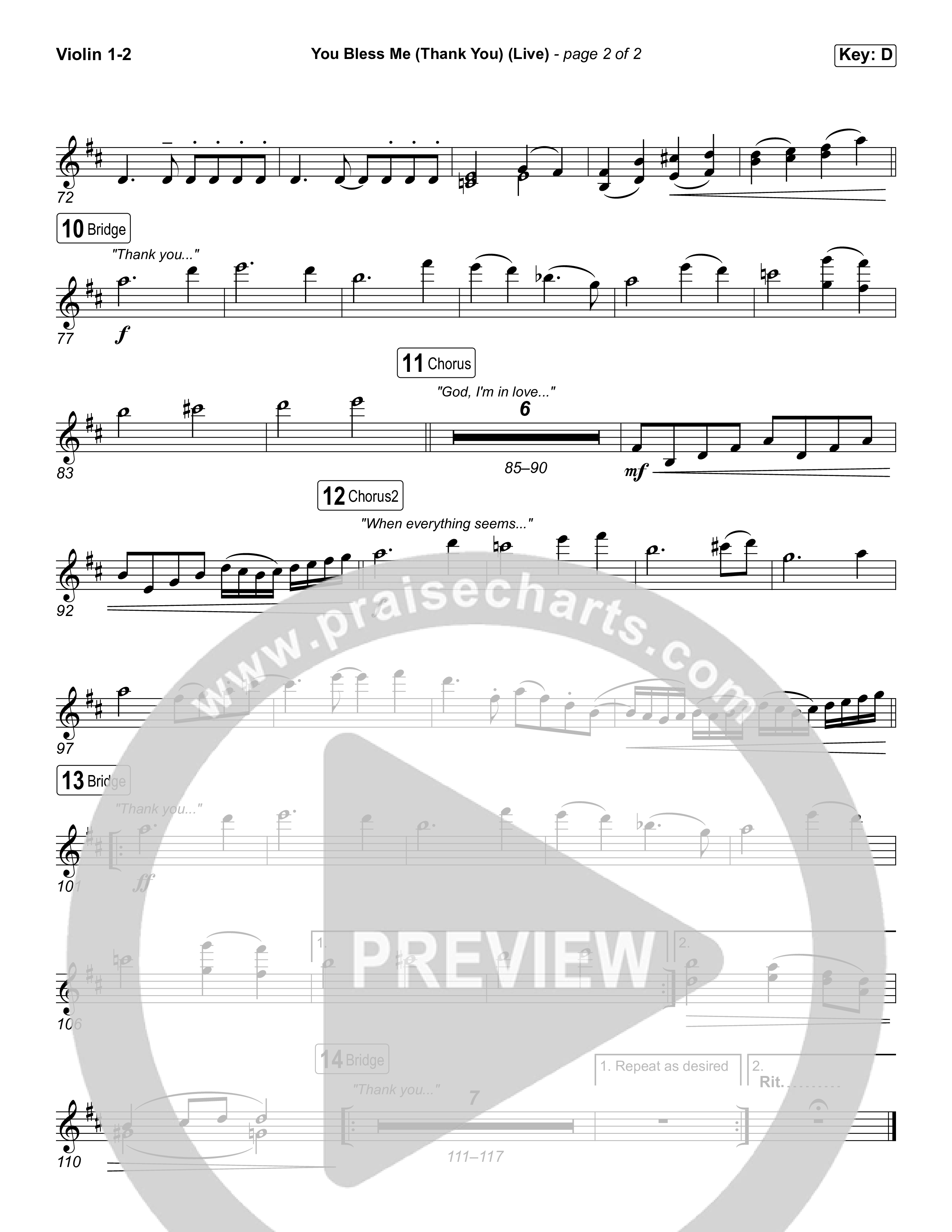 You Bless Me (Thank You) (Worship Choir/SAB) Violin 1/2 (We The Kingdom / Dwan Hill / The Choir Room / Arr. Luke Gambill)