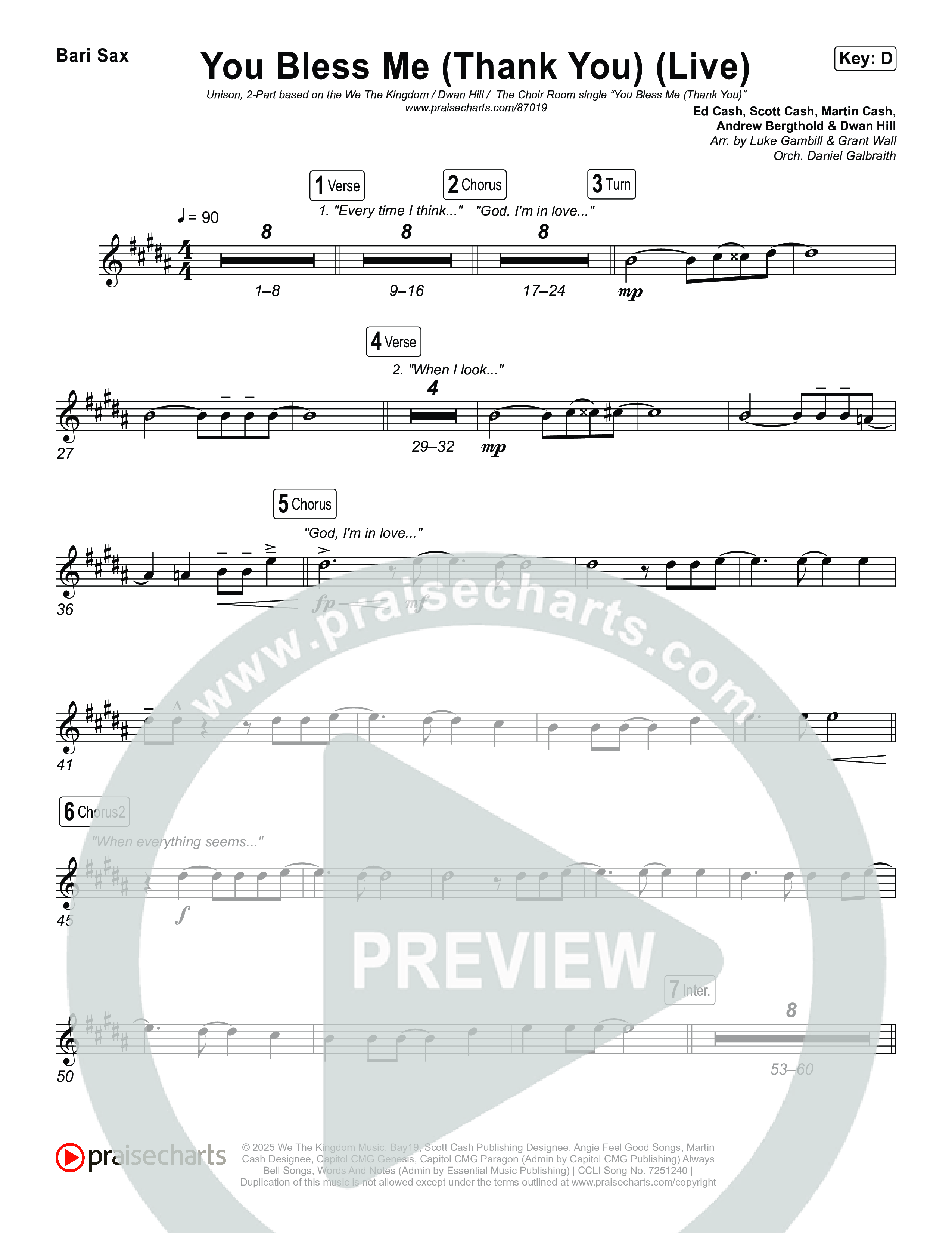 You Bless Me (Thank You) (Unison/2-Part) Bari Sax (We The Kingdom / Dwan Hill / The Choir Room / Arr. Luke Gambill)