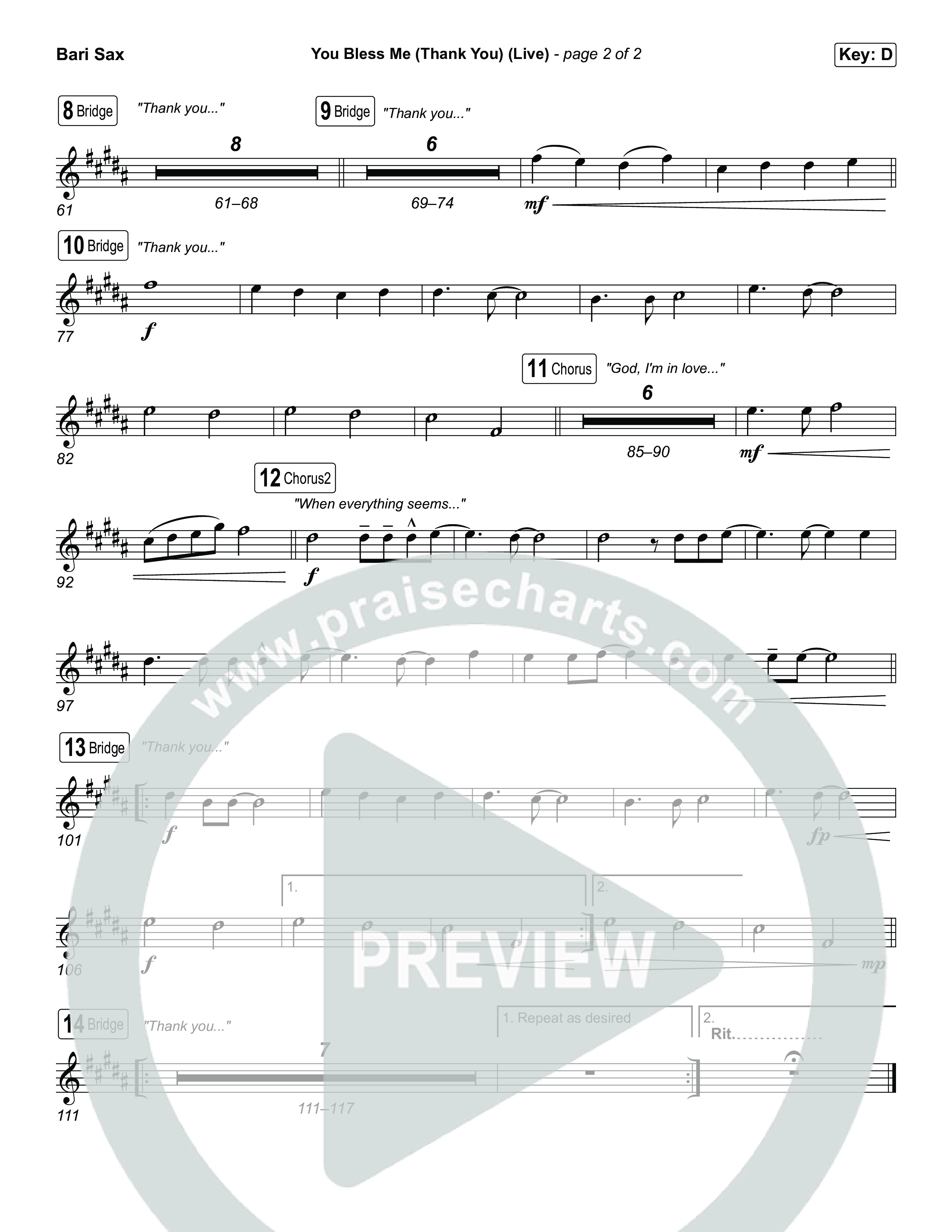 You Bless Me (Thank You) (Unison/2-Part) Bari Sax (We The Kingdom / Dwan Hill / The Choir Room / Arr. Luke Gambill)