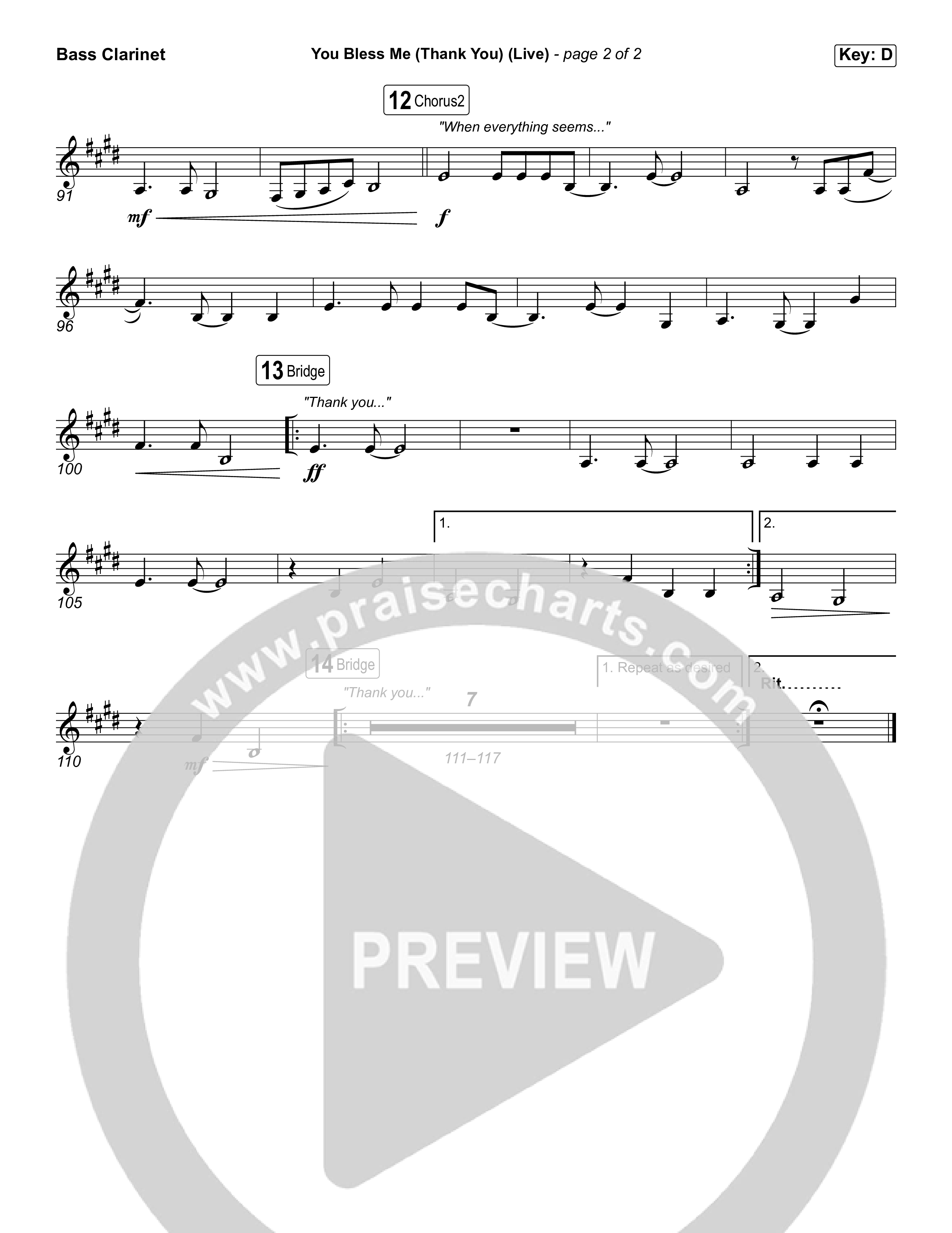 You Bless Me (Thank You) (Unison/2-Part) Bass Clarinet (We The Kingdom / Dwan Hill / The Choir Room / Arr. Luke Gambill)