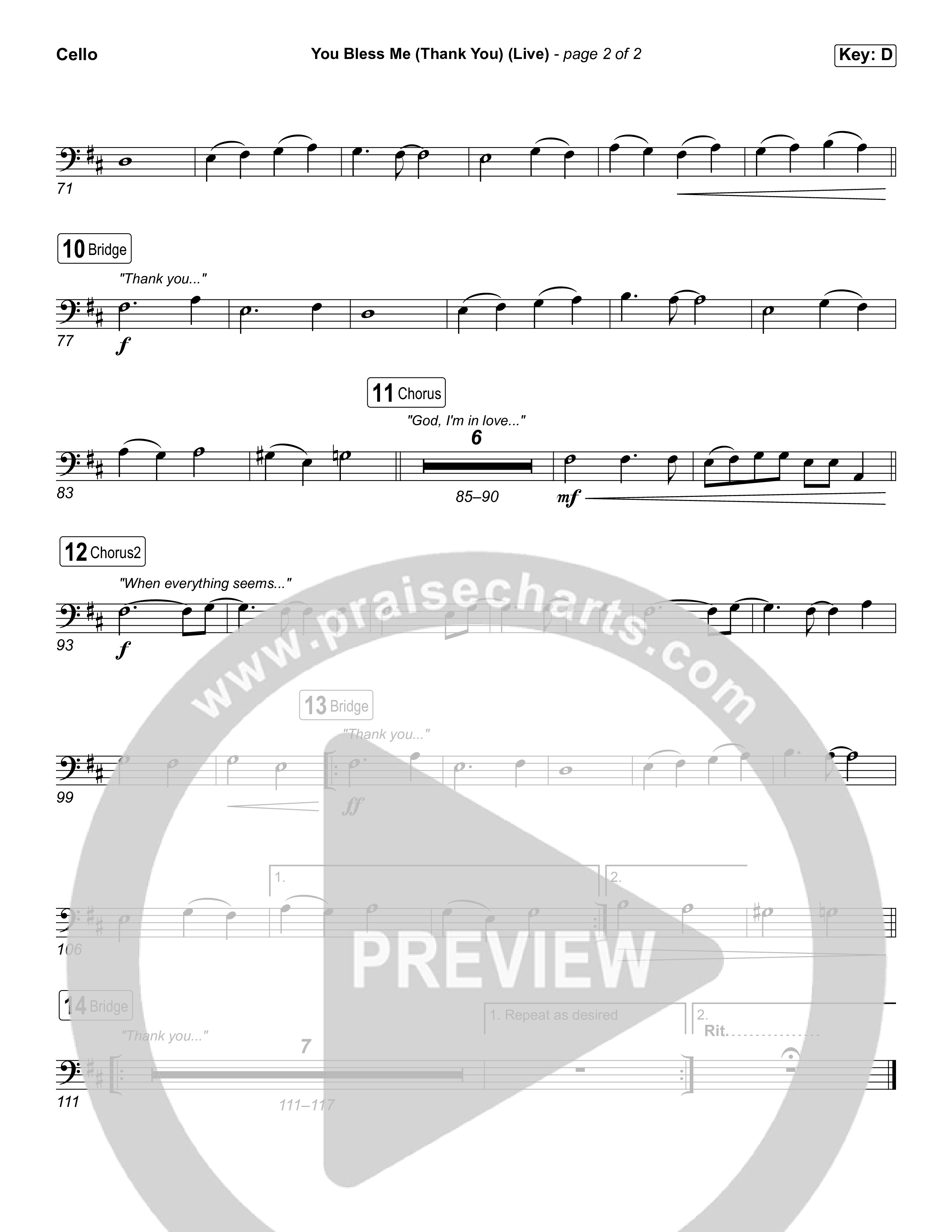 You Bless Me (Thank You) (Unison/2-Part) Cello (We The Kingdom / Dwan Hill / The Choir Room / Arr. Luke Gambill)