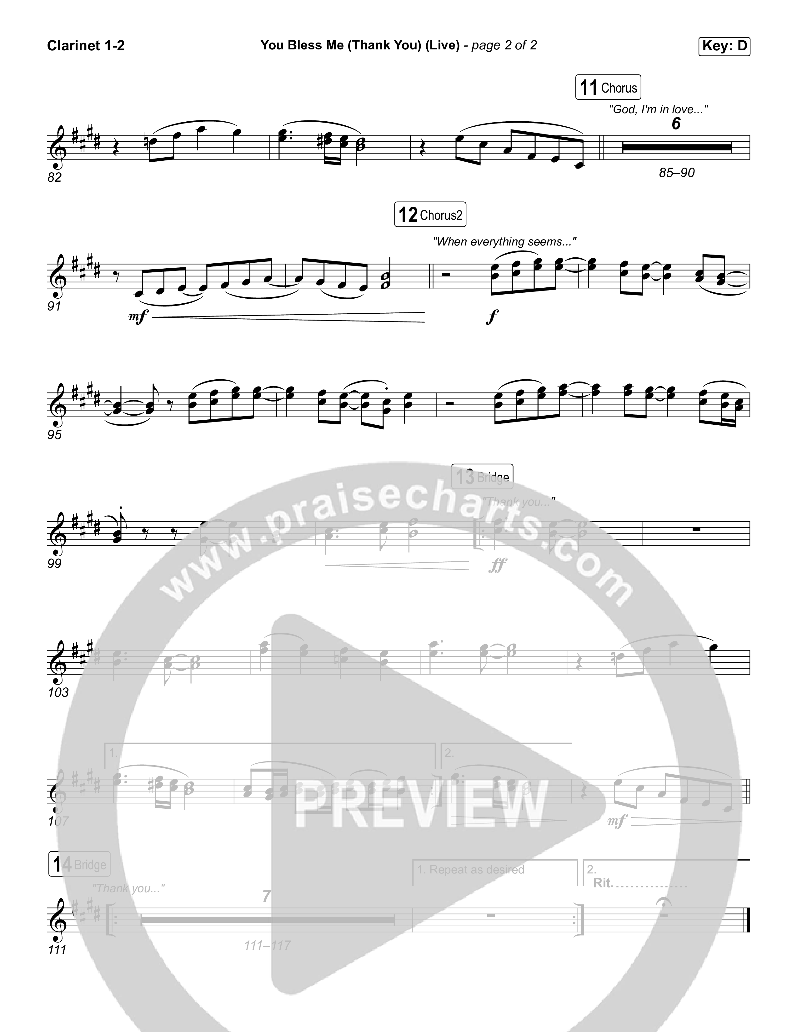 You Bless Me (Thank You) (Unison/2-Part) Clarinet 1/2 (We The Kingdom / Dwan Hill / The Choir Room / Arr. Luke Gambill)