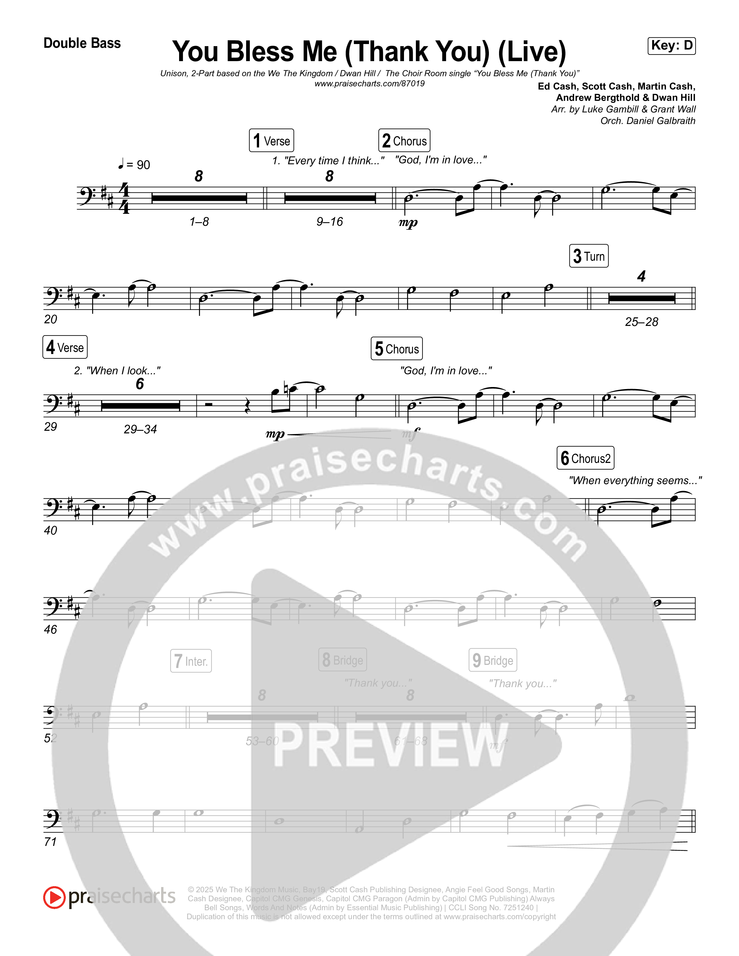 You Bless Me (Thank You) (Unison/2-Part) Double Bass (We The Kingdom / Dwan Hill / The Choir Room / Arr. Luke Gambill)