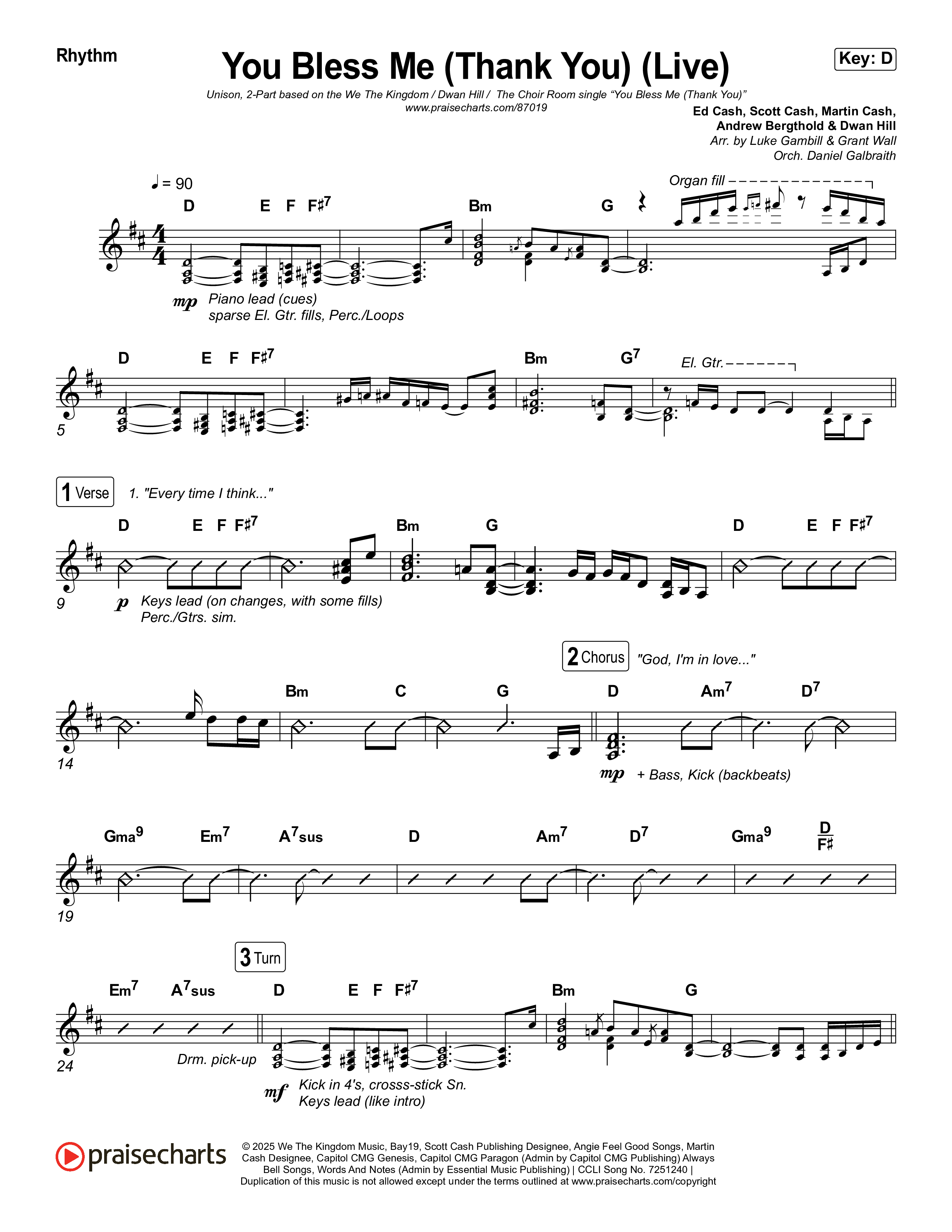 You Bless Me (Thank You) (Unison/2-Part) Rhythm Chart (We The Kingdom / Dwan Hill / The Choir Room / Arr. Luke Gambill)