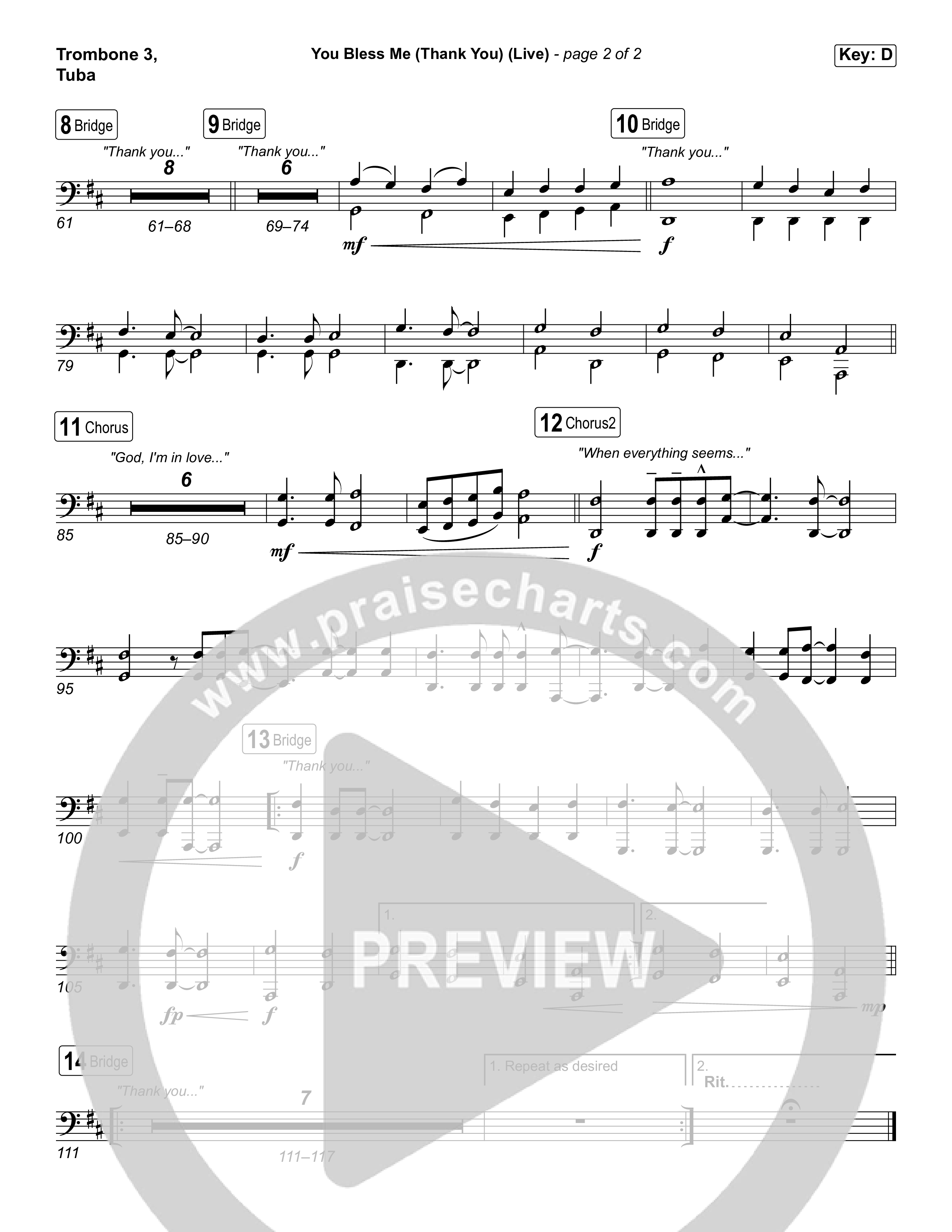 You Bless Me (Thank You) (Unison/2-Part) Trombone 3/Tuba (We The Kingdom / Dwan Hill / The Choir Room / Arr. Luke Gambill)