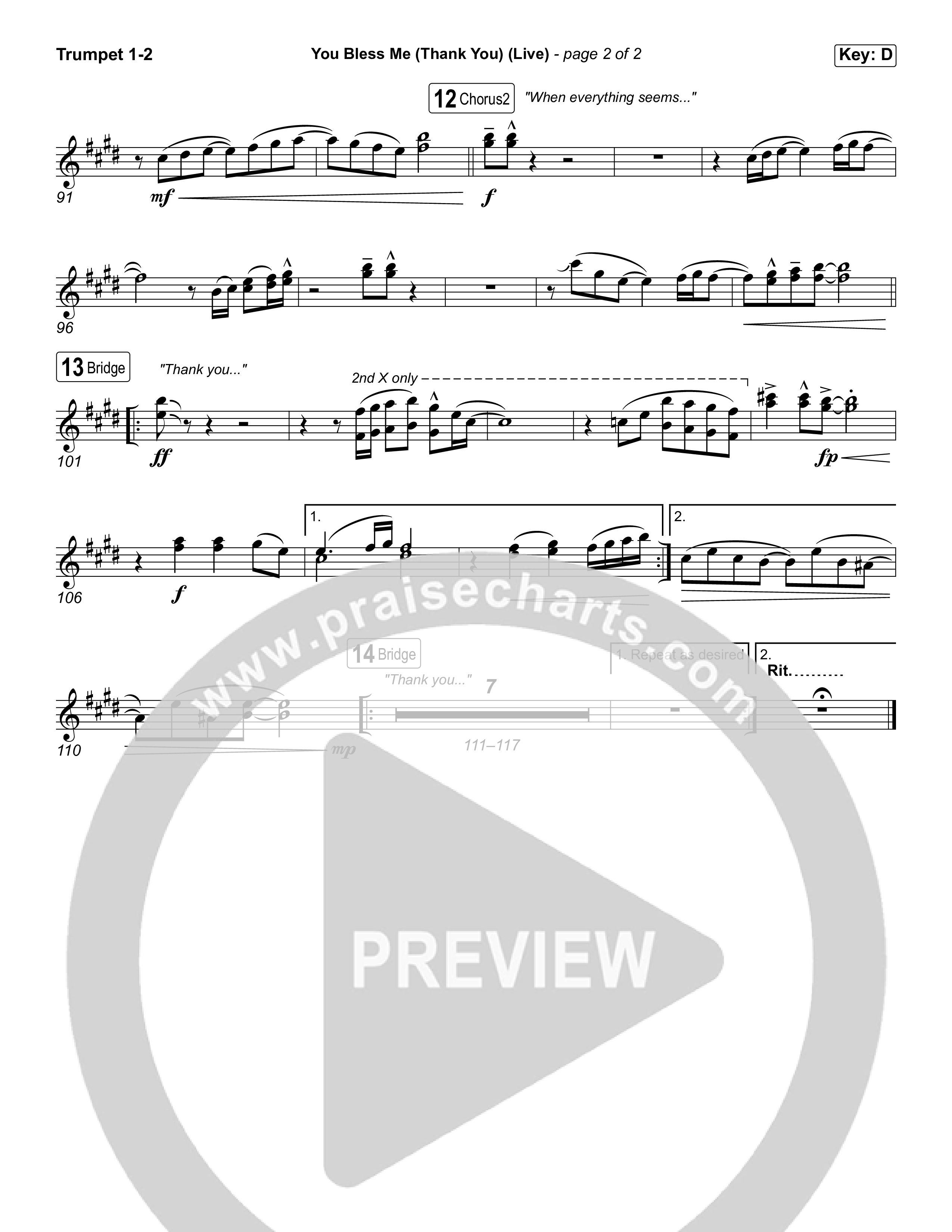 You Bless Me (Thank You) (Unison/2-Part) Trumpet 1,2 (We The Kingdom / Dwan Hill / The Choir Room / Arr. Luke Gambill)