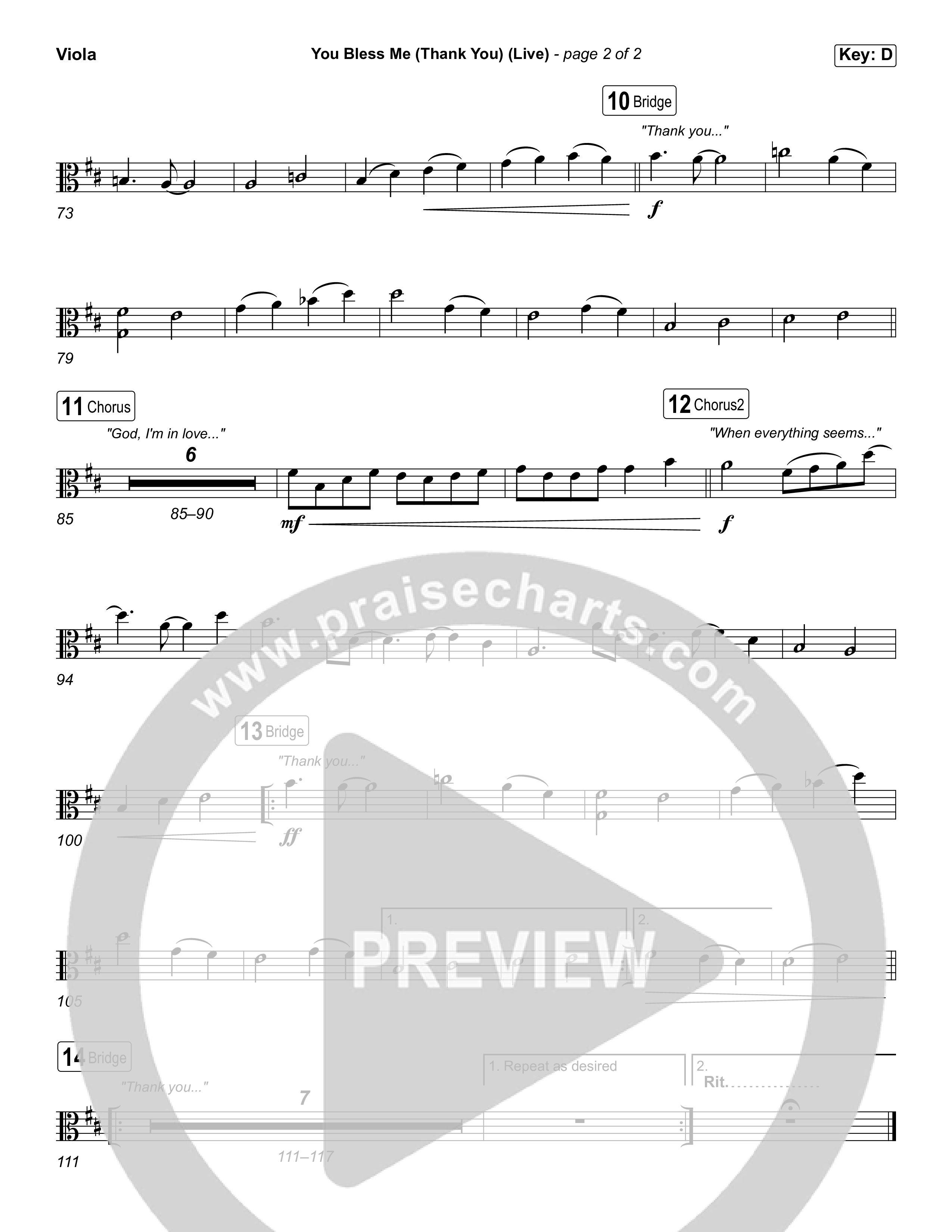 You Bless Me (Thank You) (Unison/2-Part) Viola (We The Kingdom / Dwan Hill / The Choir Room / Arr. Luke Gambill)