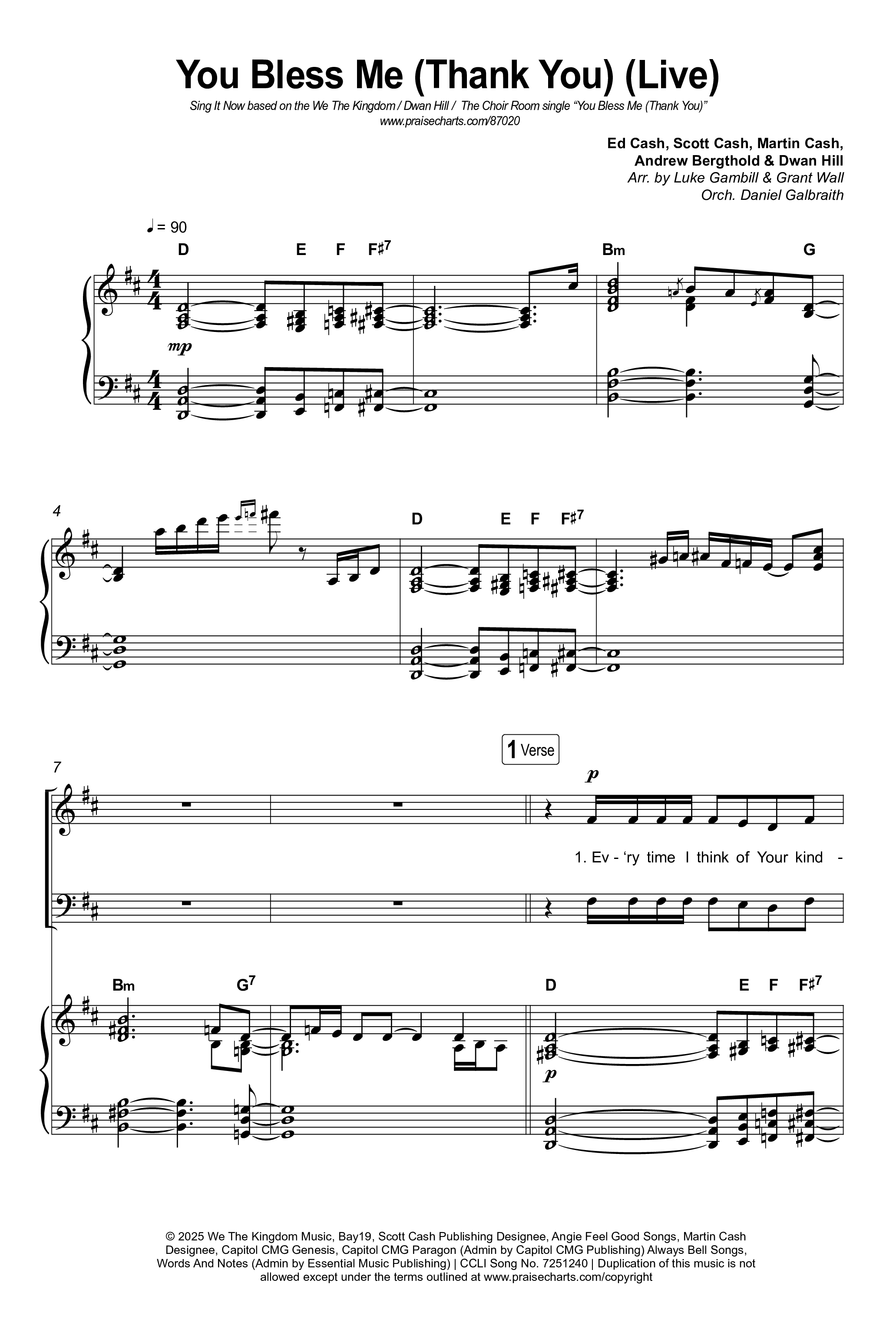 You Bless Me (Thank You) (Sing It Now) Octavo (SATB & Pno) (We The Kingdom / Dwan Hill / The Choir Room / Arr. Luke Gambill)