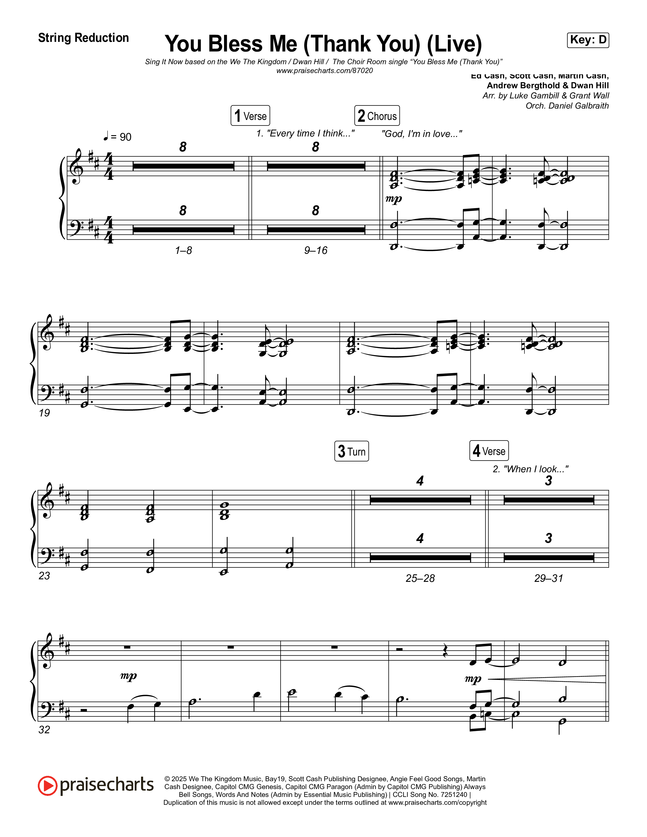 You Bless Me (Thank You) (Sing It Now) String Reduction (We The Kingdom / Dwan Hill / The Choir Room / Arr. Luke Gambill)