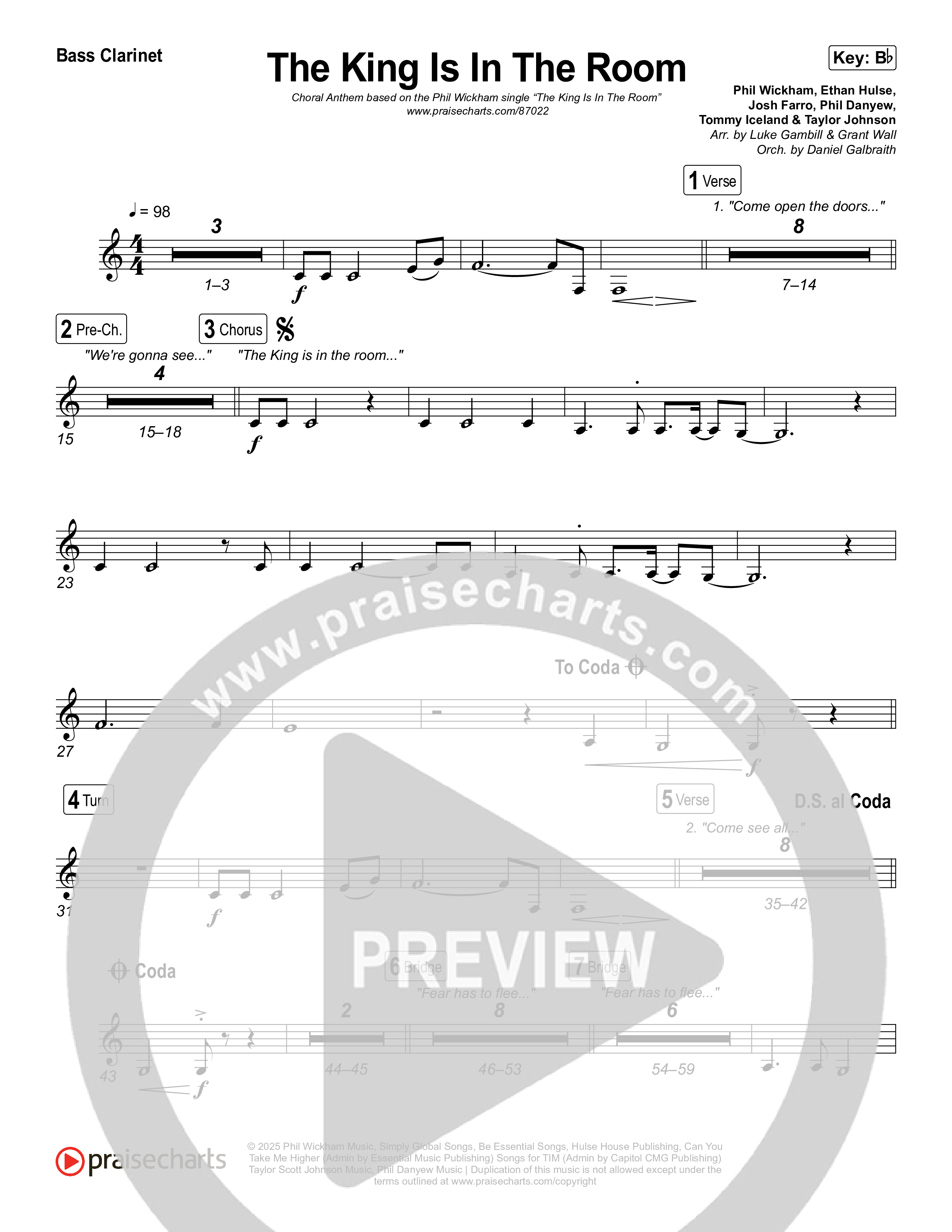 The King Is In The Room (Choral Anthem SATB) Clarinet 1,2 (Phil Wickham / Arr. Luke Gambill)