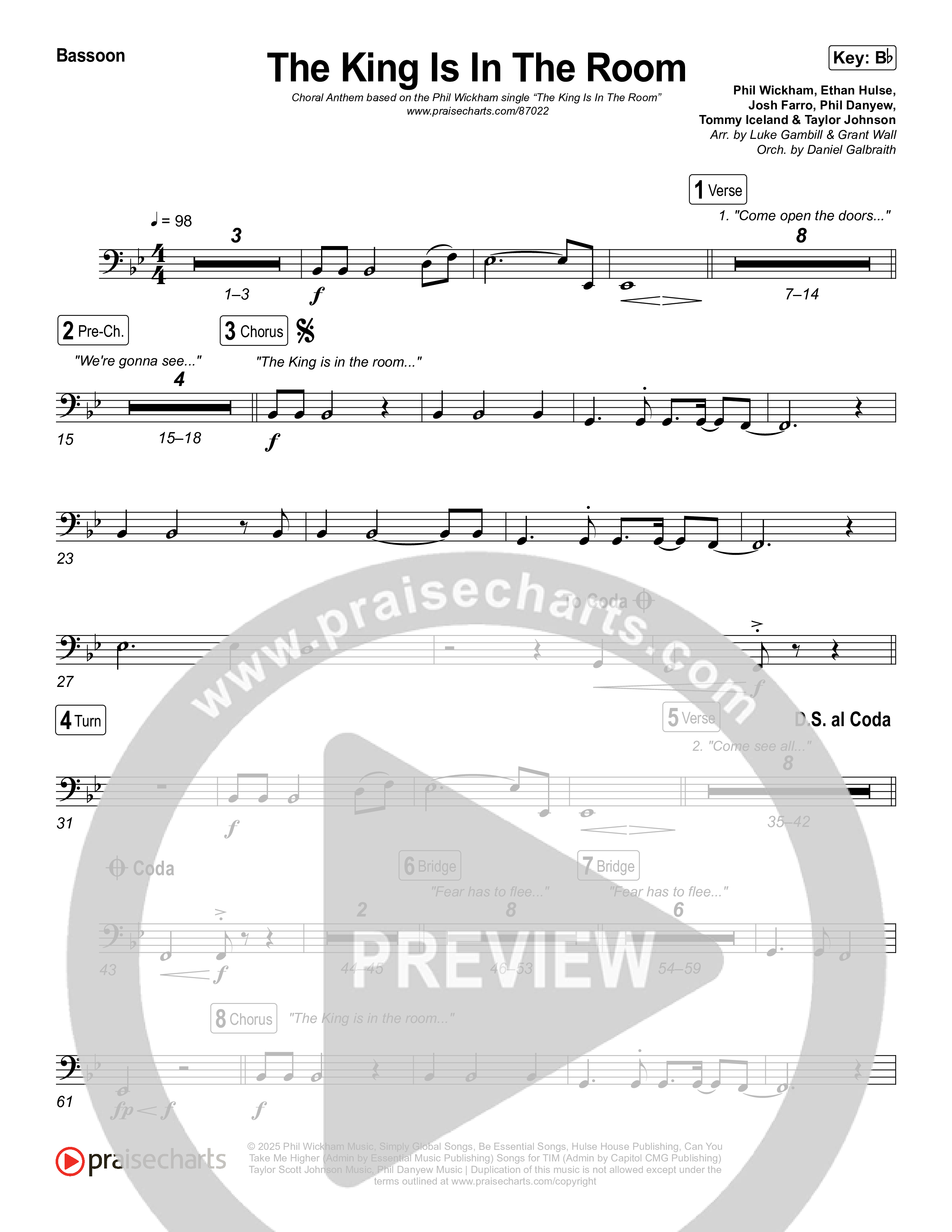 The King Is In The Room (Choral Anthem SATB) Bassoon (Phil Wickham / Arr. Luke Gambill)