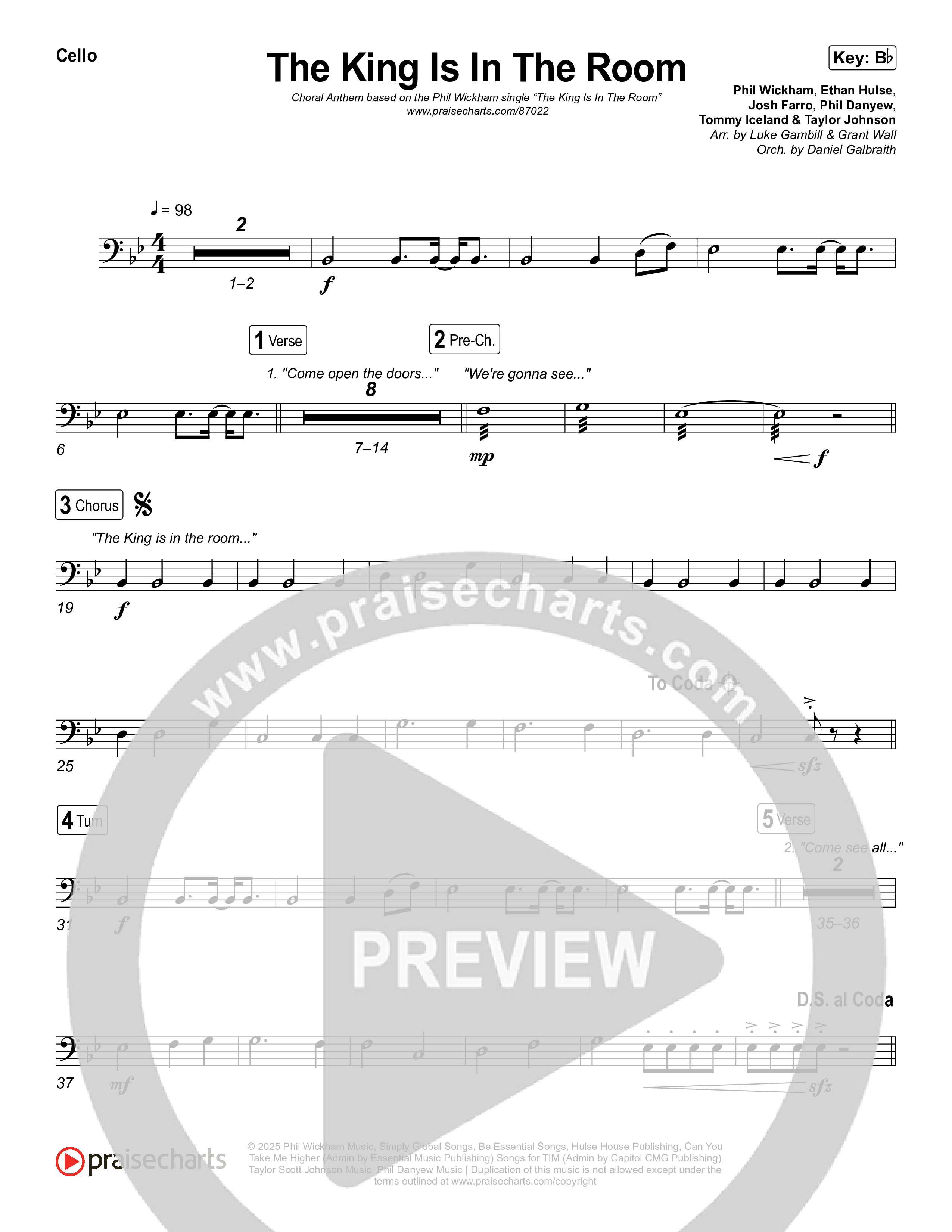 The King Is In The Room (Choral Anthem SATB) Cello (Phil Wickham / Arr. Luke Gambill)